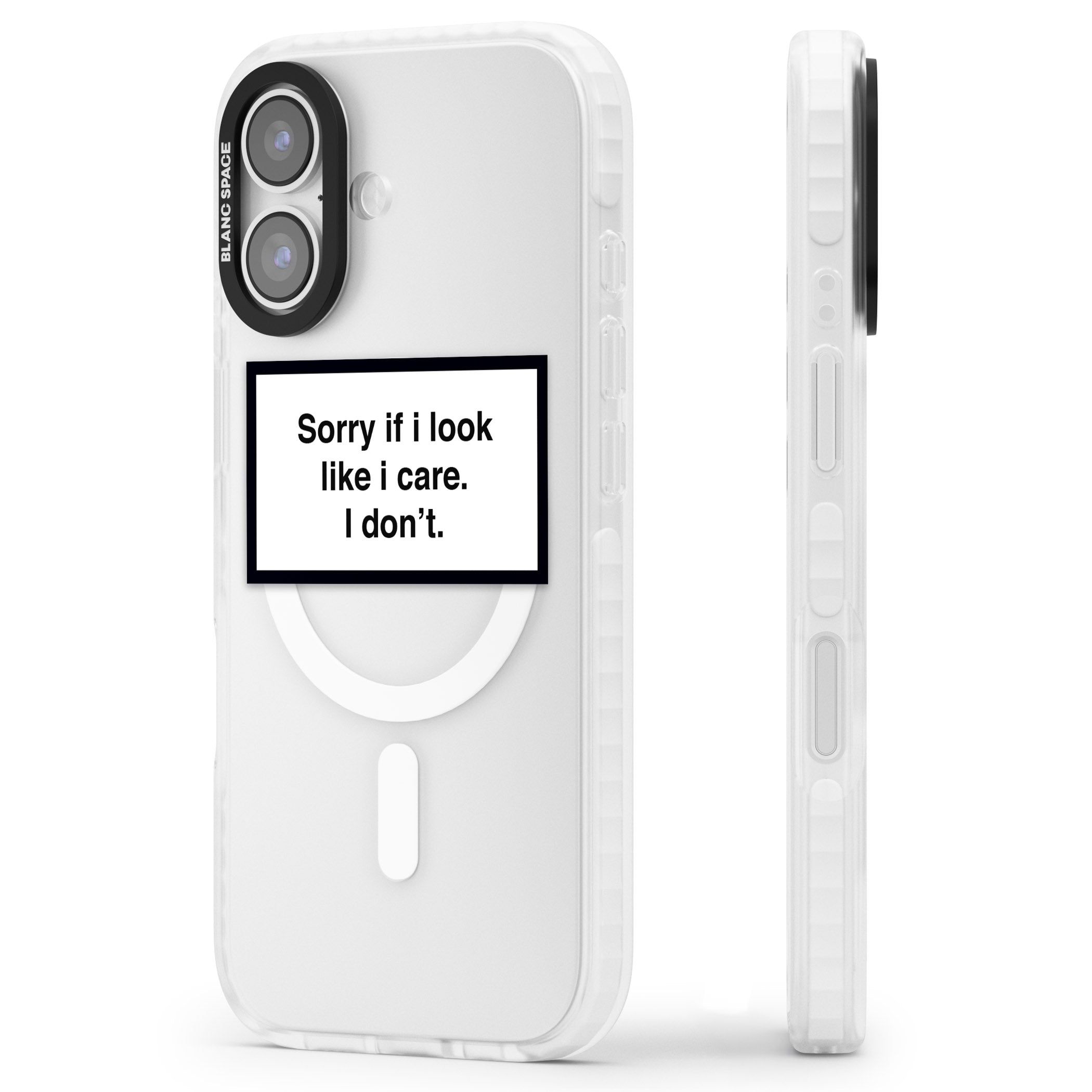 Sorry If I Look Like I Care iPhone 17 Impact Pro Clear Phone Case Side Profile