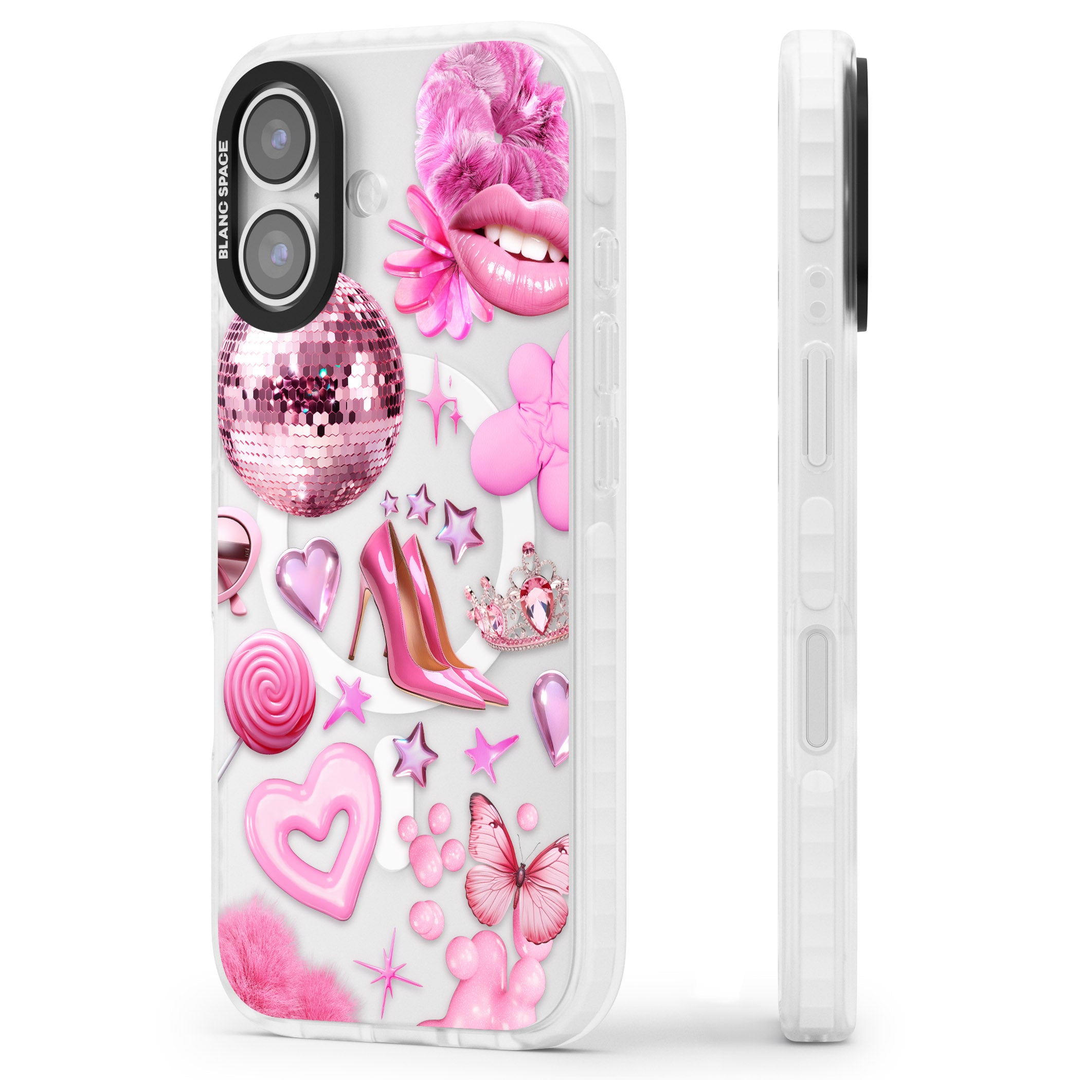 Pink Glam iPhone 17 Impact Pro Clear Phone Case Side Profile