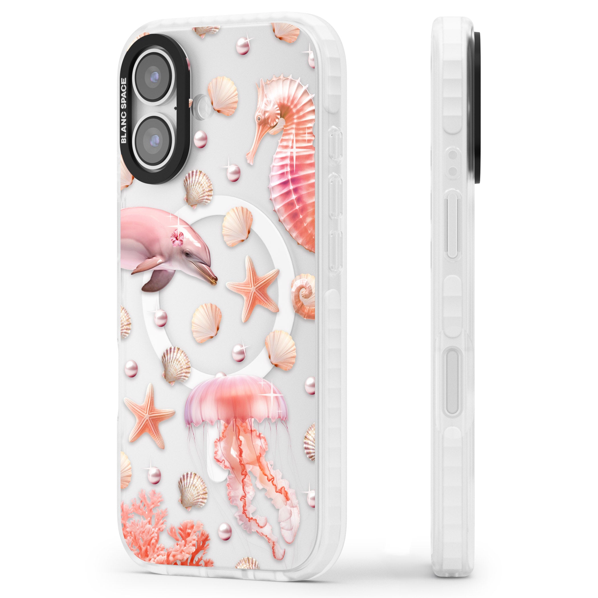 Pink Sealife iPhone 17 Impact Pro Clear Phone Case Side Profile