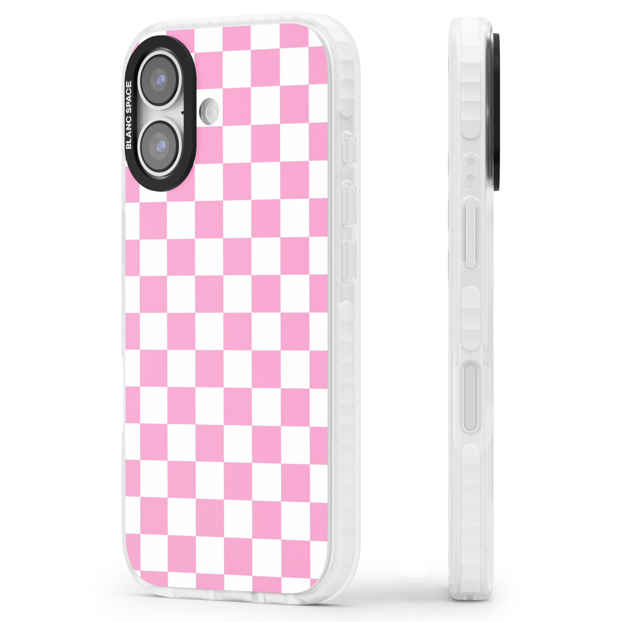 Pink Checkered iPhone 17 Impact Pro Clear Phone Case Side Profile