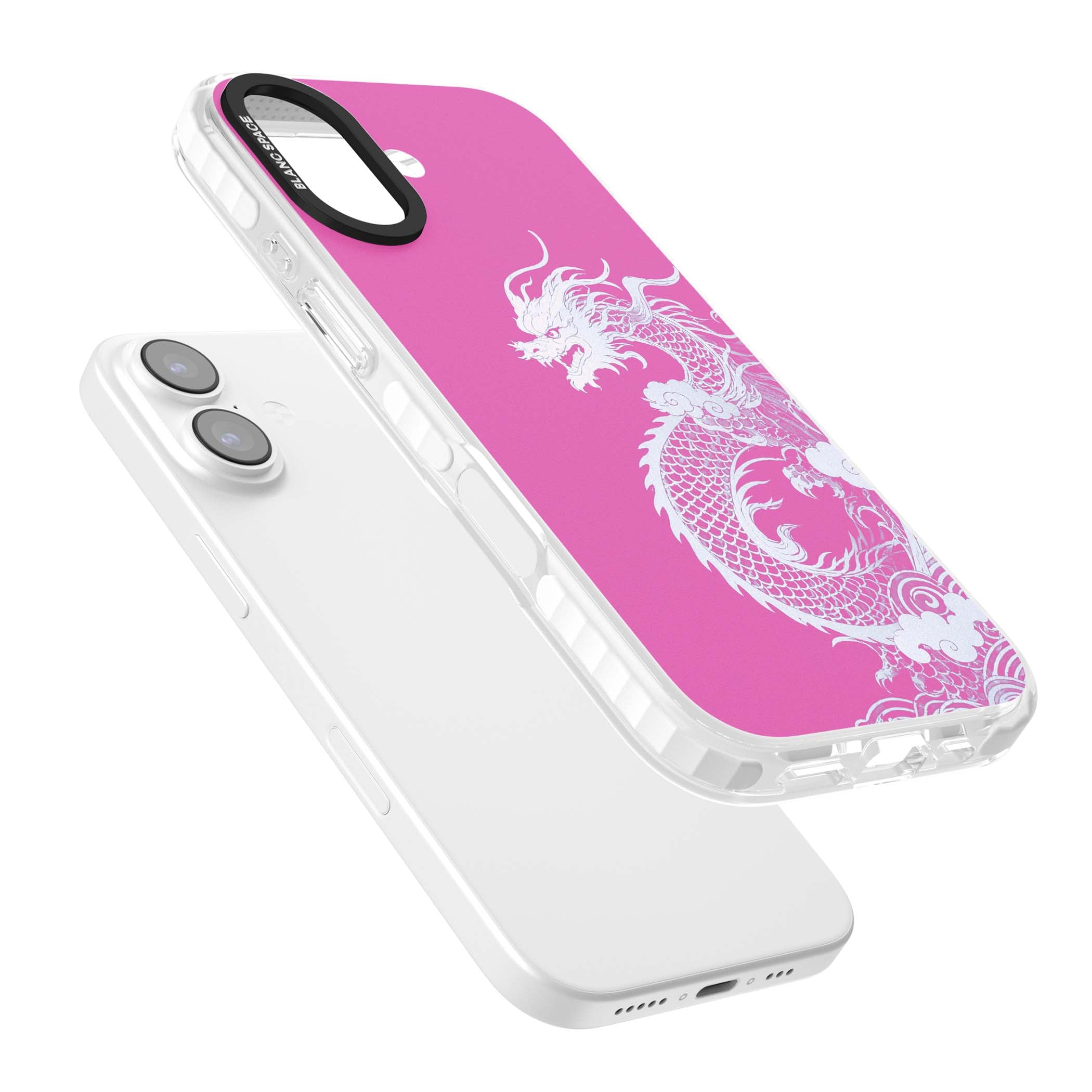 Pink Empress chinese dragon iPhone case featuring a white dragon, swirling clouds and pink dragon wallpaper backdrop | Impact Magsafe case for iPhone 17