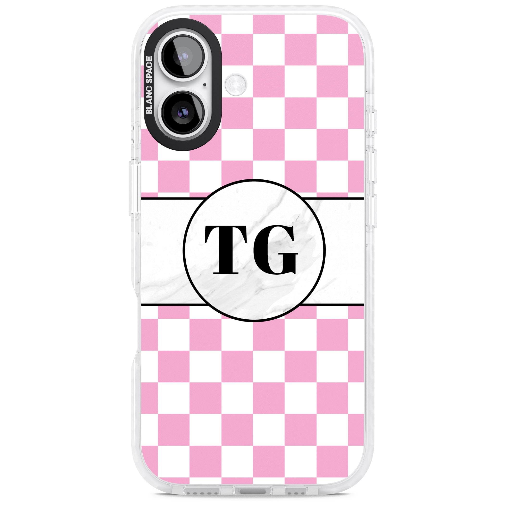 Personalised Monogrammed Pink Check iPhone 17 Impact Pro Clear Phone Case