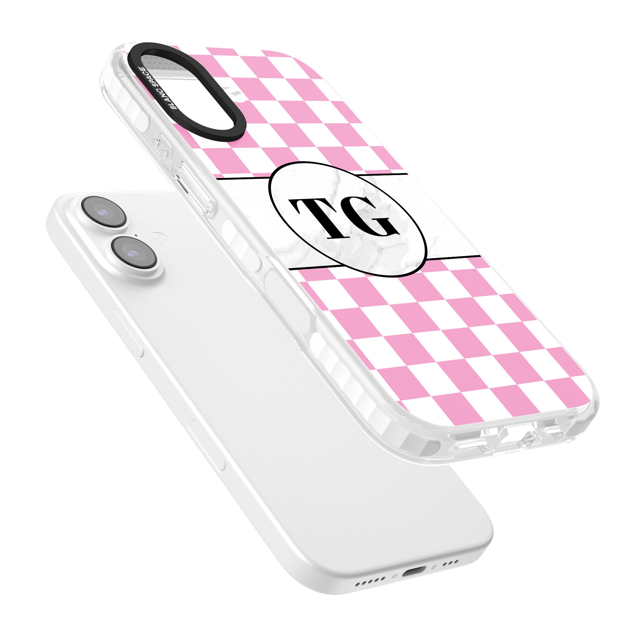 Personalised Monogrammed Pink Check iPhone 17 Impact Pro Clear Phone Case Colours