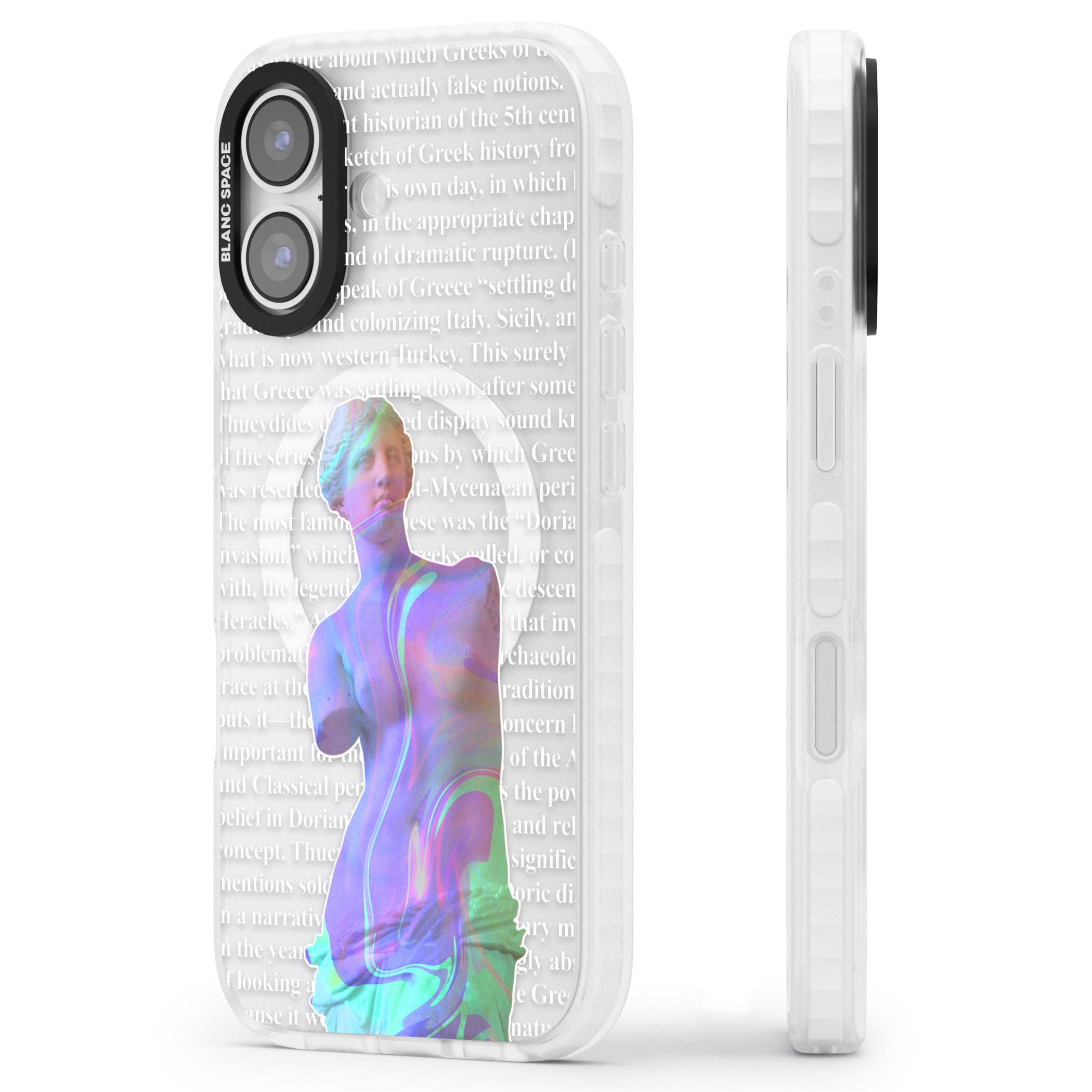 Iridescent De Milo iPhone 17 Impact Pro Clear Phone Case Side Profile