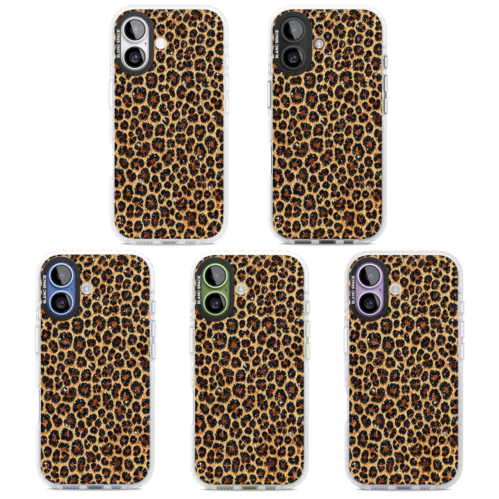 Diamond Leopard leopard print iPhone case featuring golden tan fur, black rosette spots and subtle glitter sparkle | Impact Magsafe case for iPhone 17