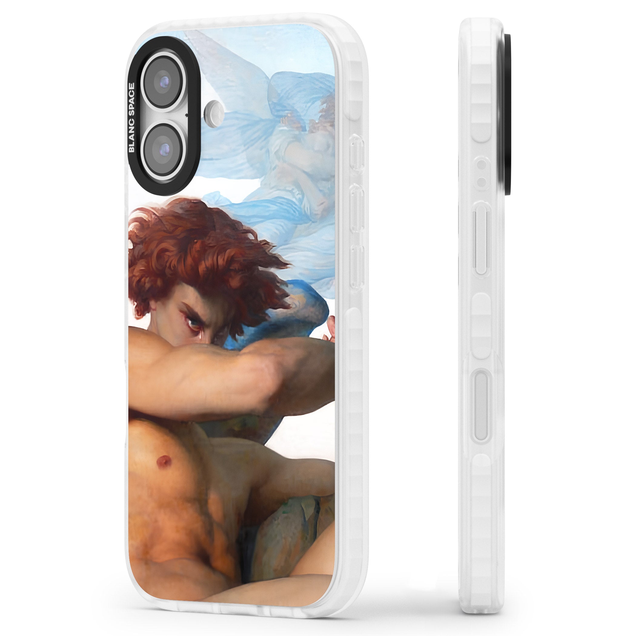 The Fallen Angel iPhone 17 Impact Pro Clear Phone Case Side Profile