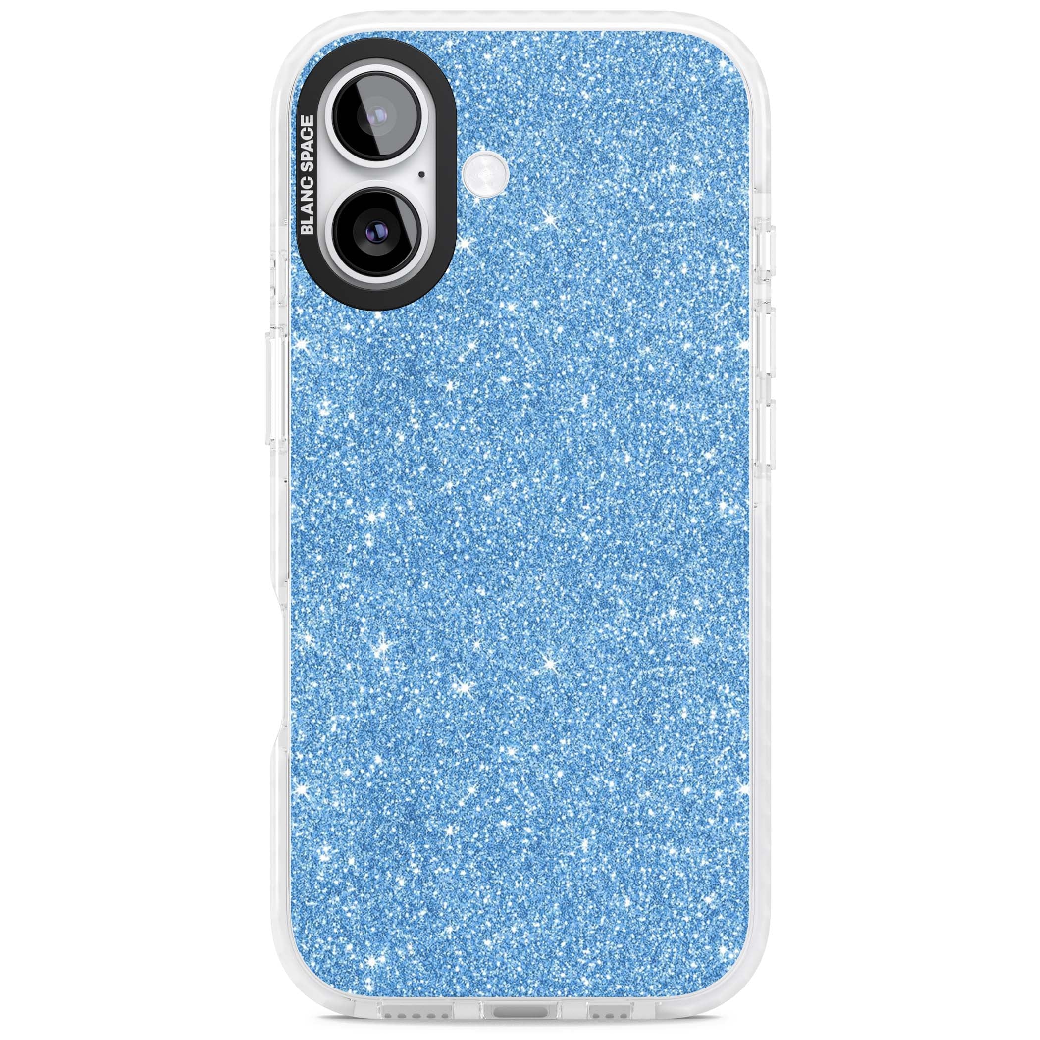 Blue Glitter blue glitter iPhone case featuring dense sparkling cerulean glitter with a glamorous shimmering finish | Impact Magsafe case for iPhone 17