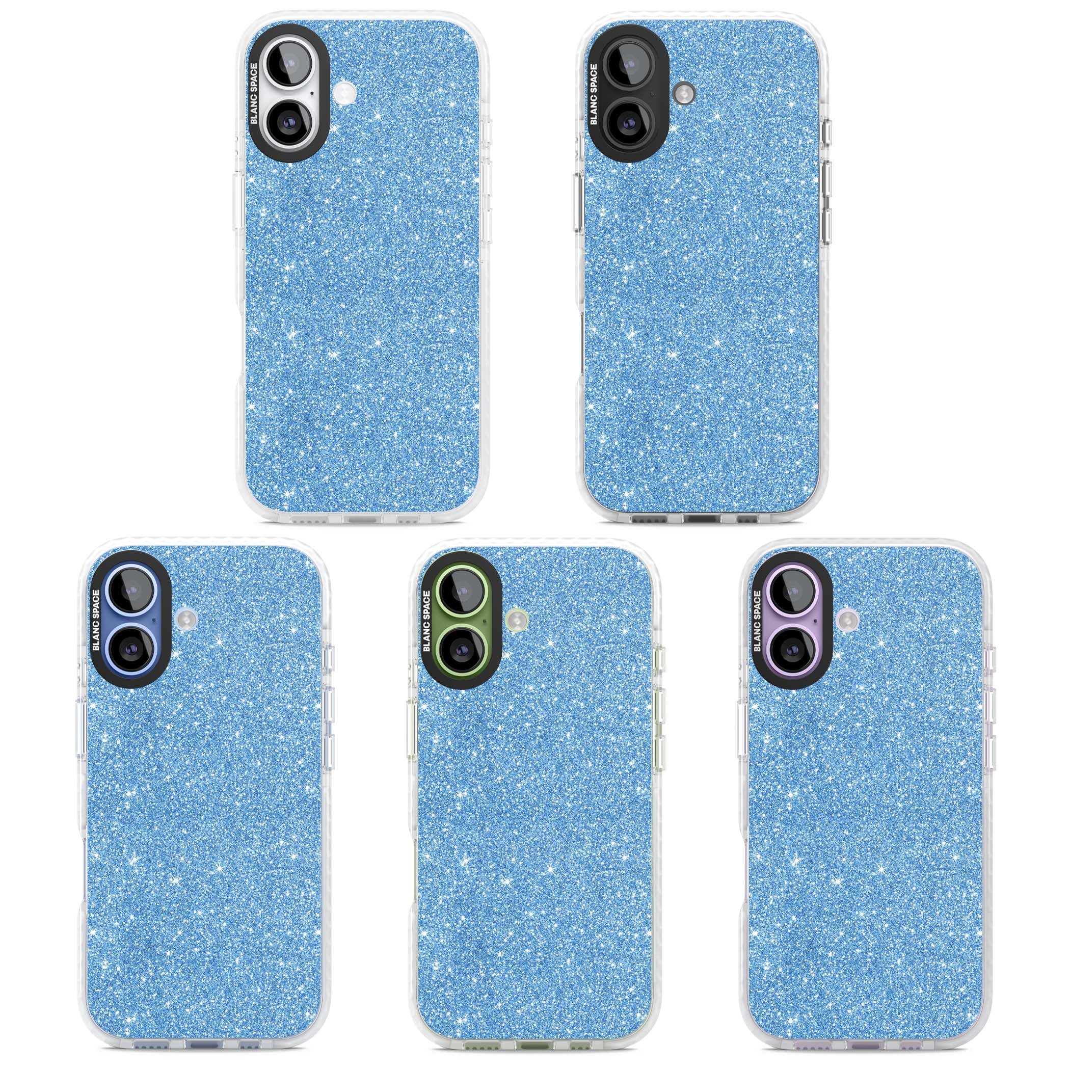 Blue Glitter blue glitter iPhone case featuring dense sparkling cerulean glitter with a glamorous shimmering finish | Impact Magsafe case for iPhone 17