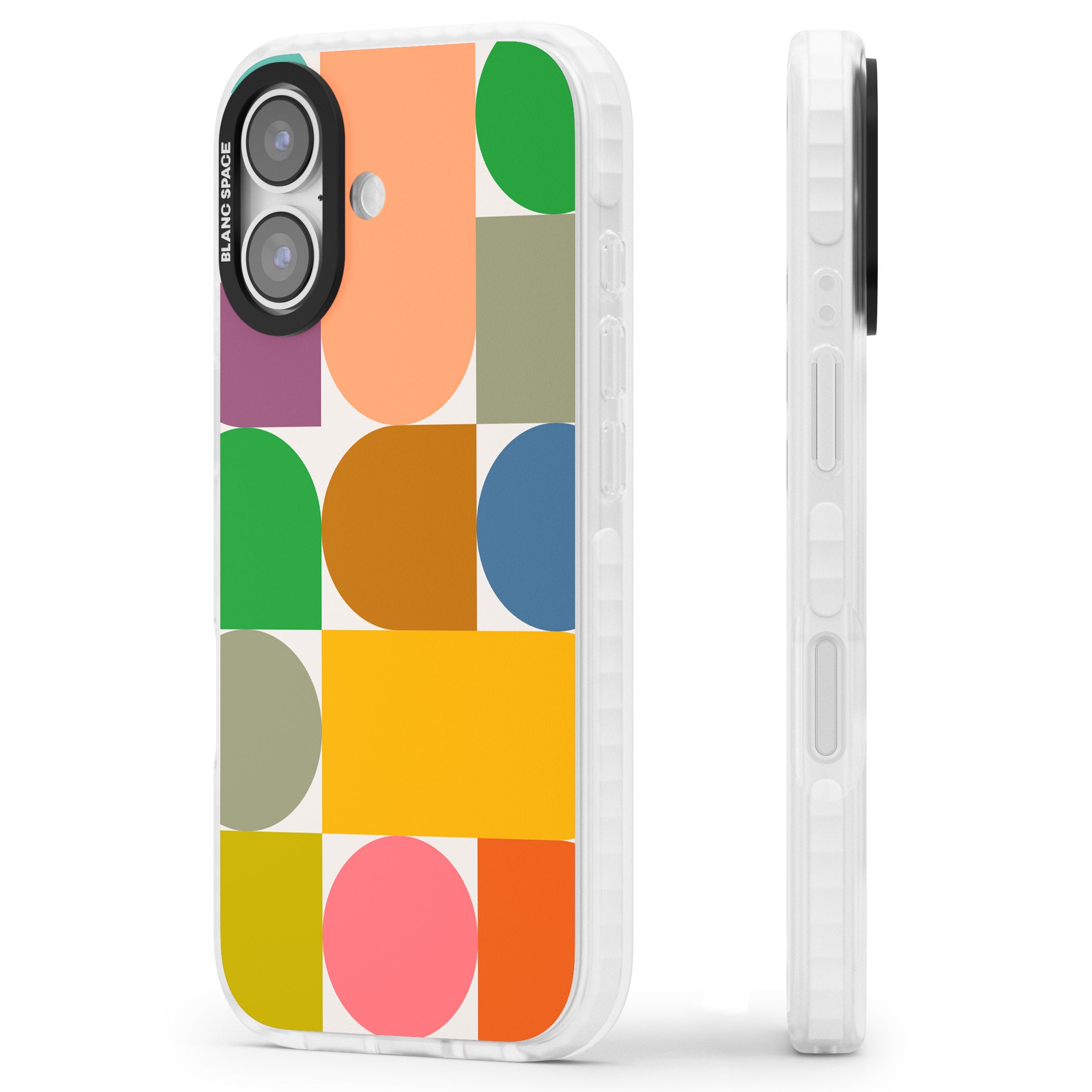 Retro Colorful Shapes iPhone 17 Impact Pro Clear Phone Case Side Profile