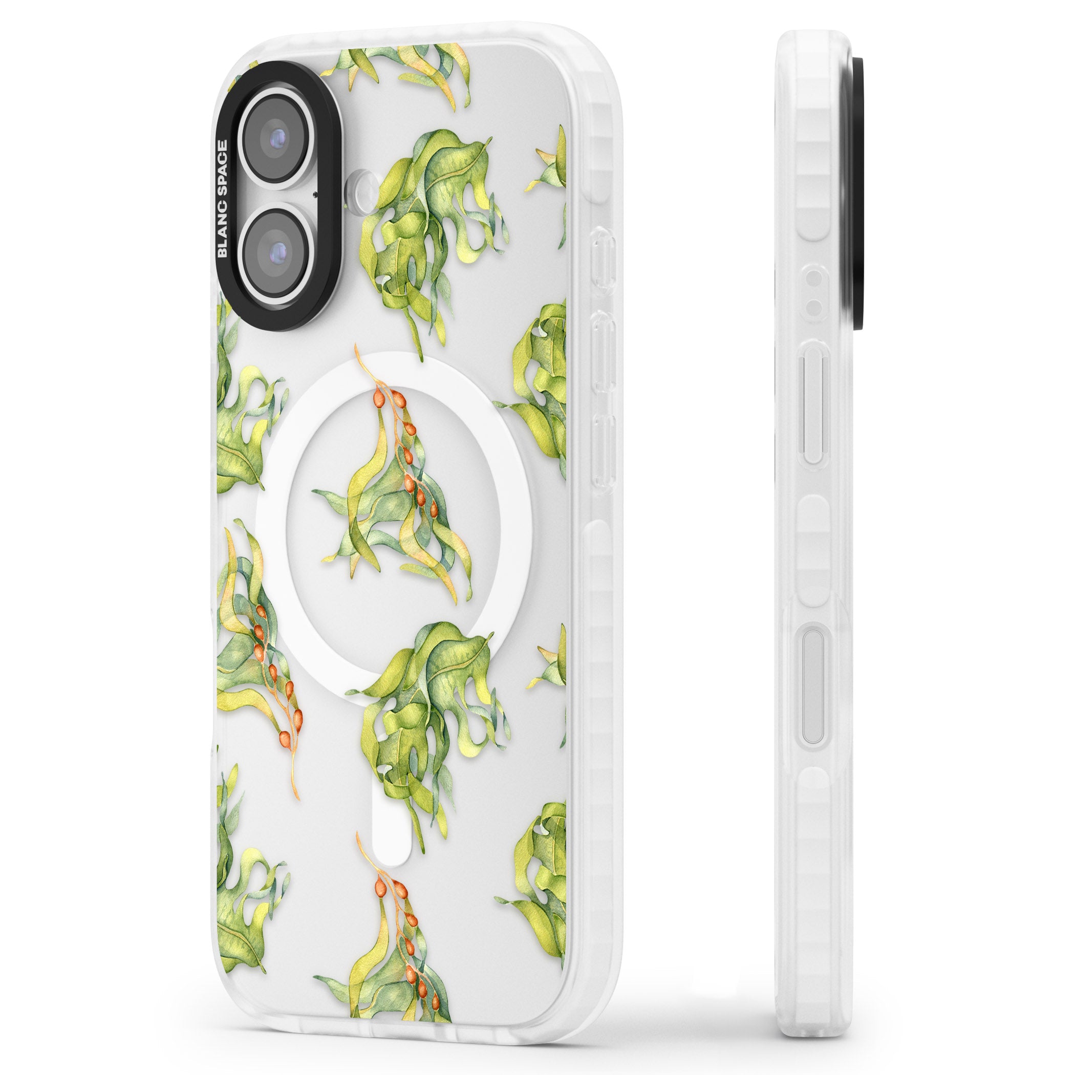 Flowing Seaweed Watercolor iPhone 17 Impact Pro Clear Phone Case Side Profile