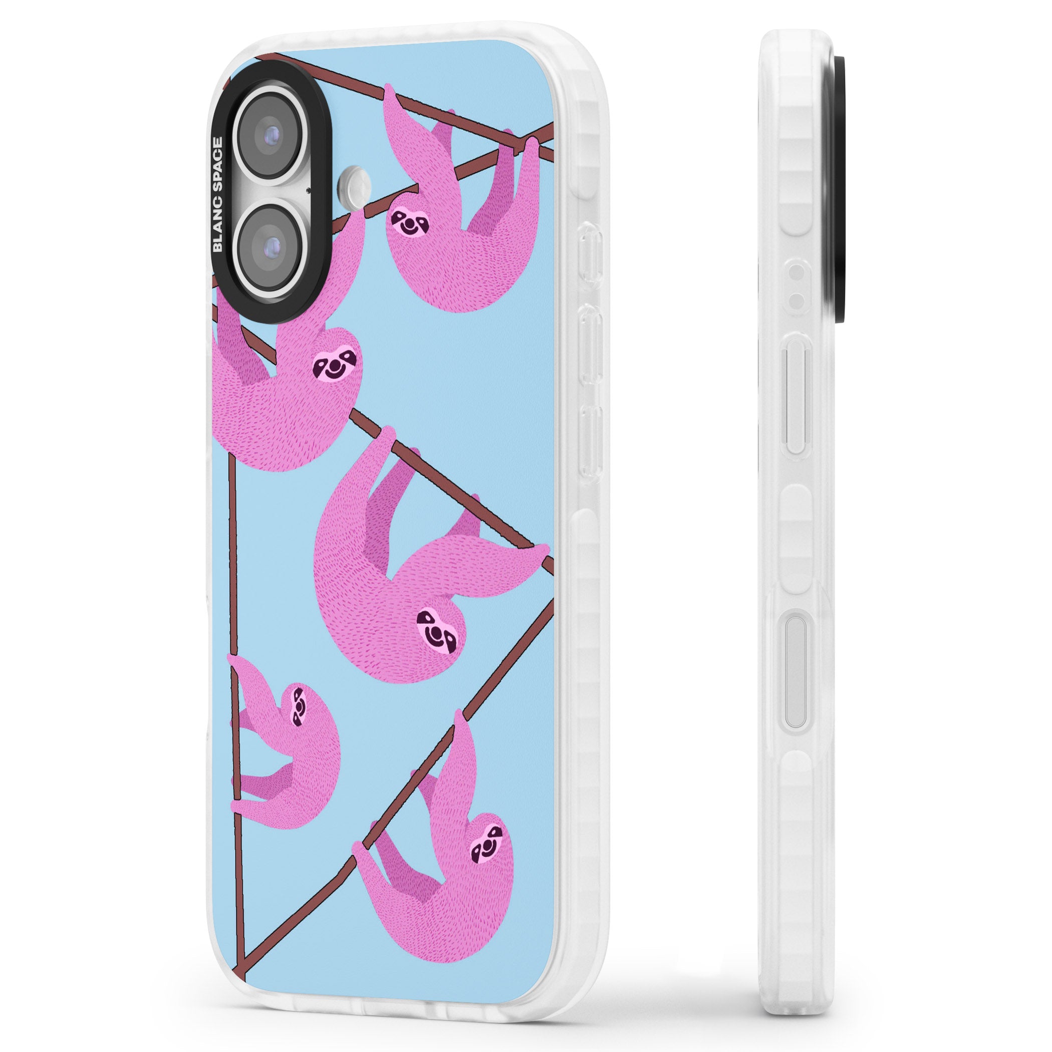 Pink Sloth iPhone 17 Impact Pro Clear Phone Case Side Profile