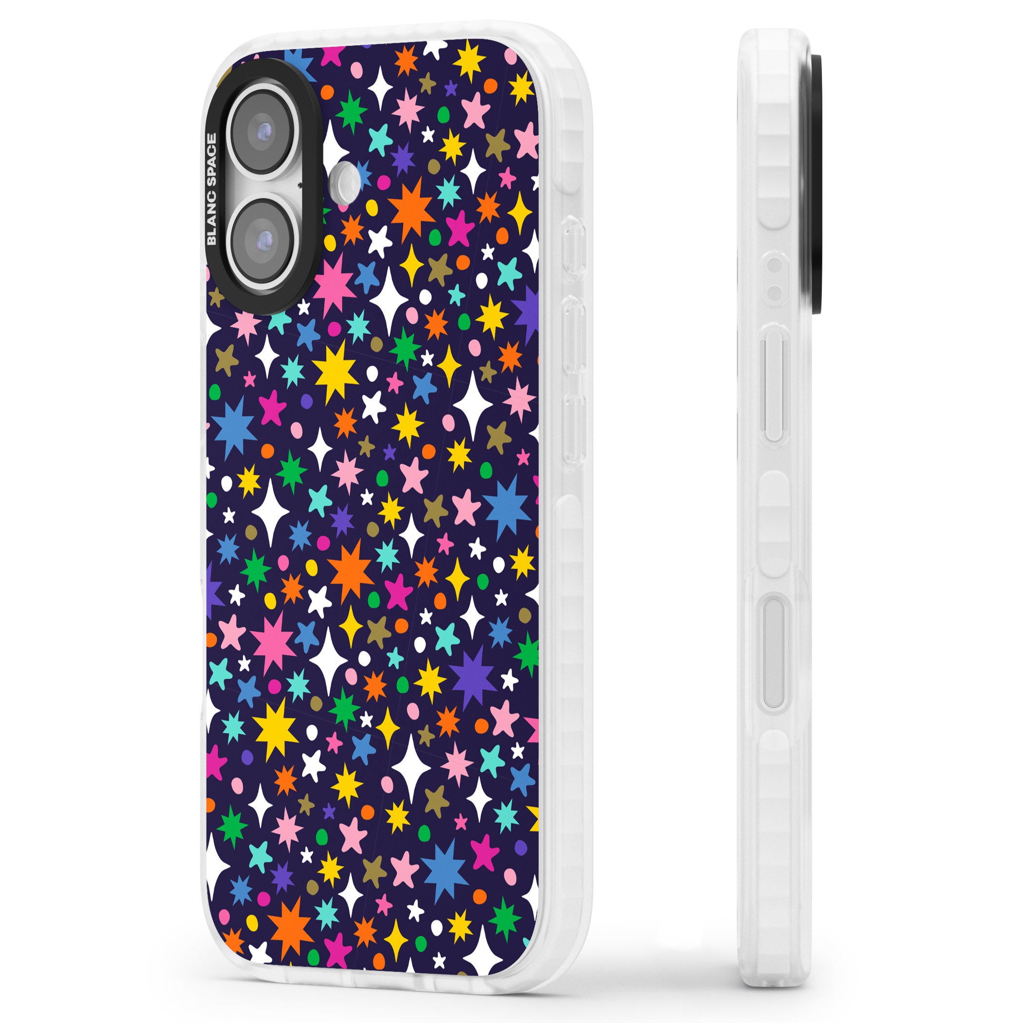 Rainbow Starburst (Purple) iPhone 17 Impact Pro Clear Phone Case Side Profile