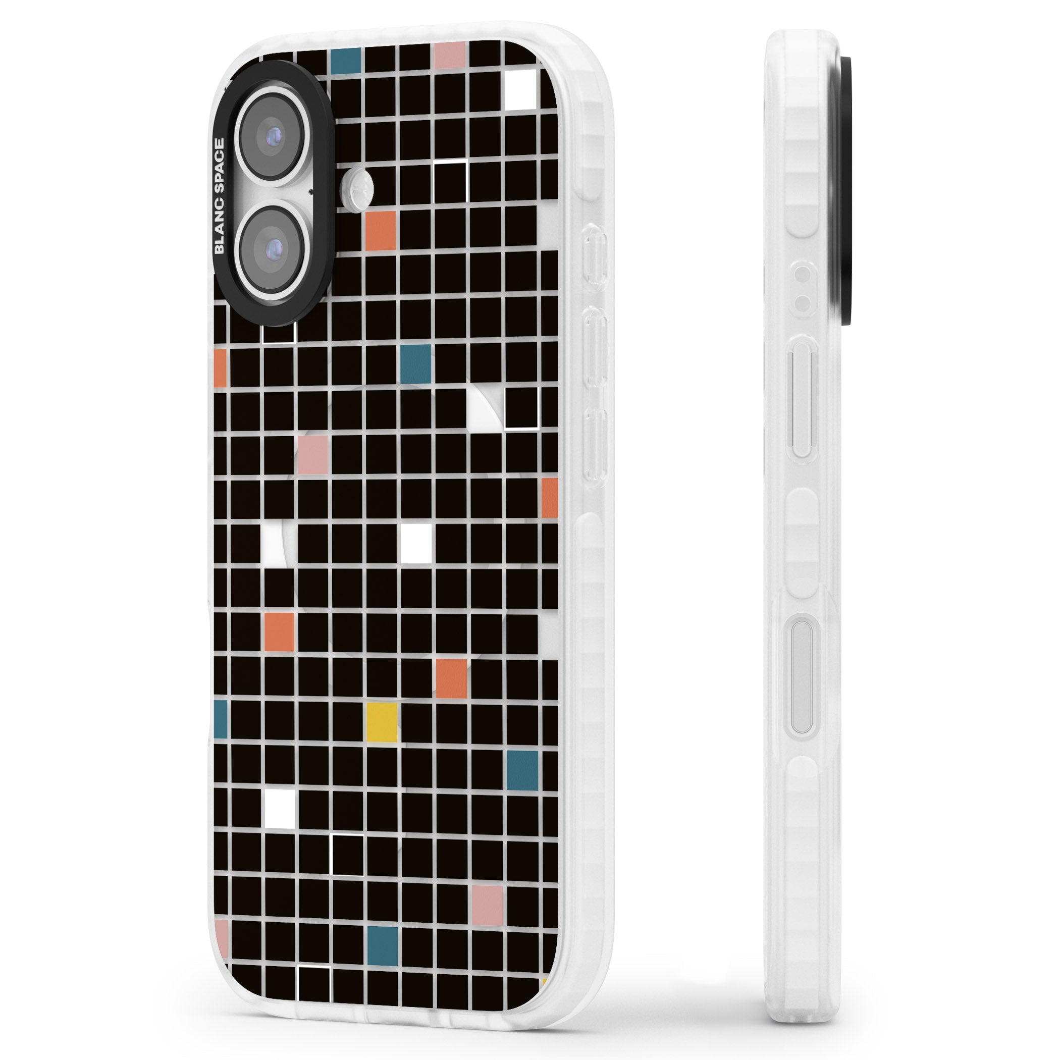 Earthtone Black Geometric Grid iPhone 17 Impact Pro Clear Phone Case Side Profile
