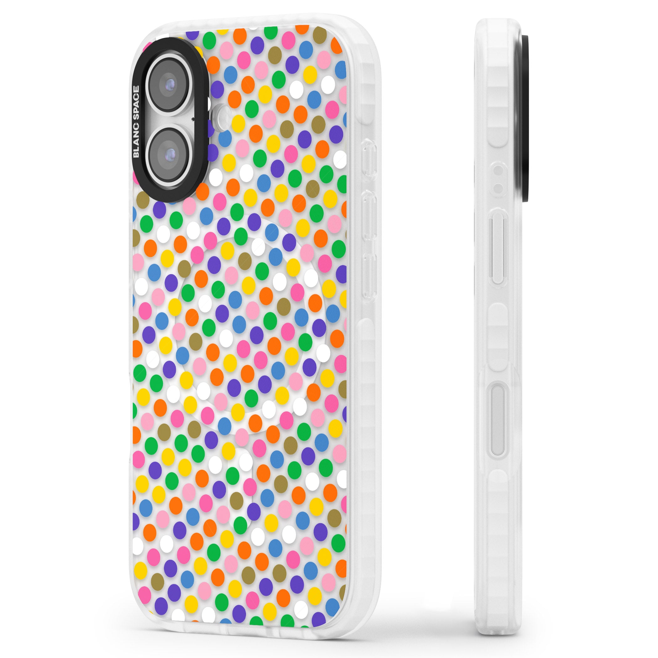 Multicolour Polka Dot Fiesta iPhone 17 Impact Pro Clear Phone Case Side Profile