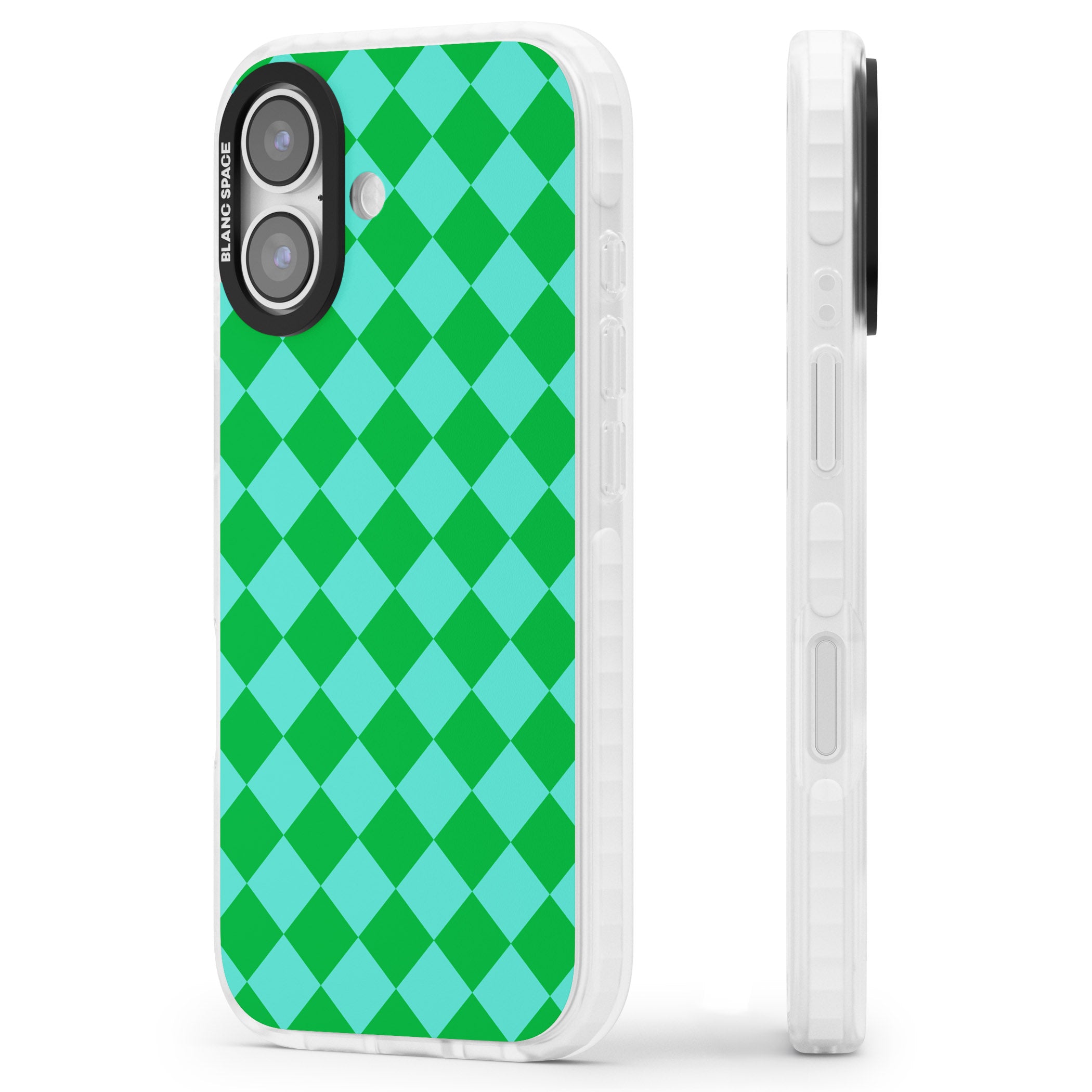 Retro Green Diamond Plaid iPhone 17 Impact Pro Clear Phone Case Side Profile