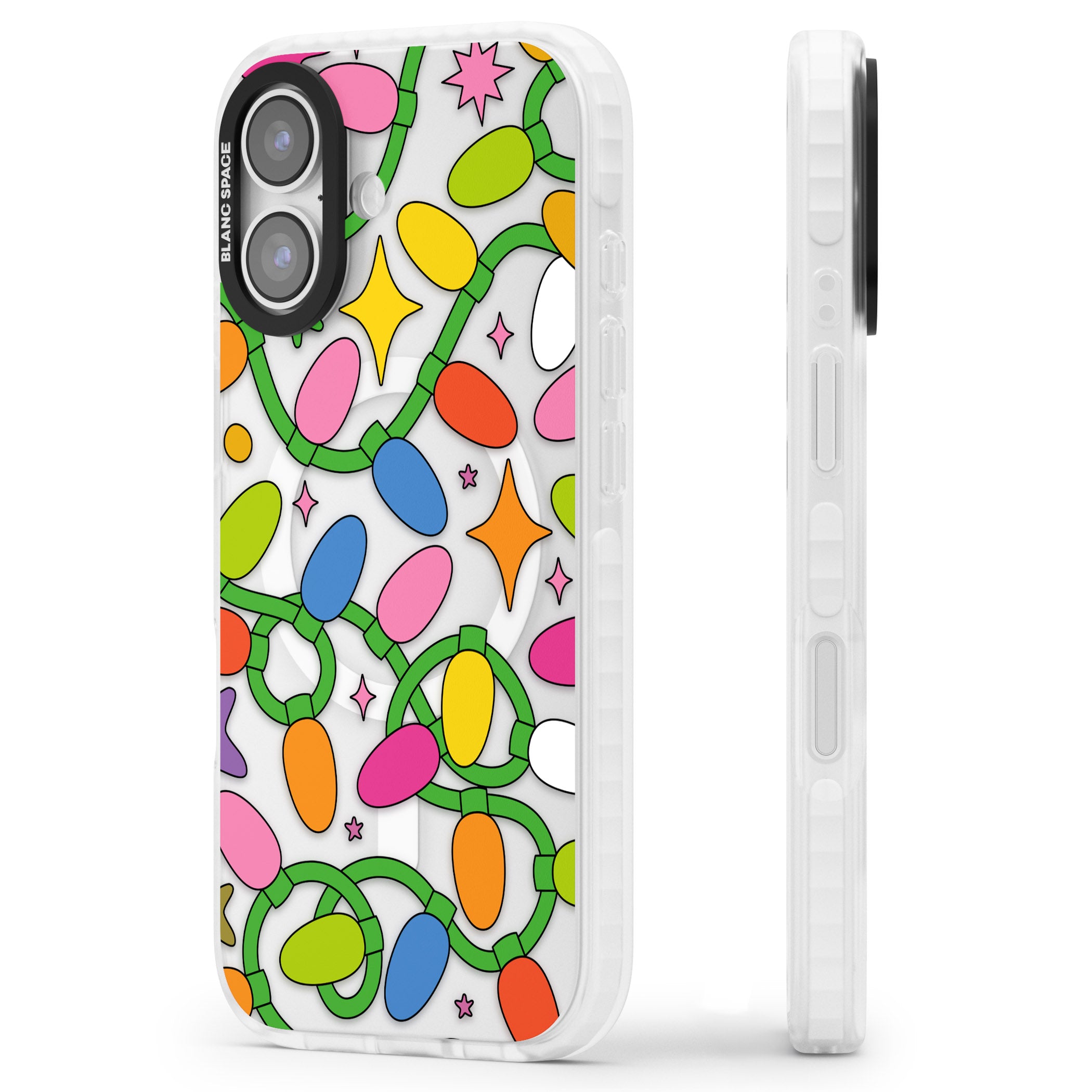 Festive Lights Pattern iPhone 17 Impact Pro Clear Phone Case Side Profile