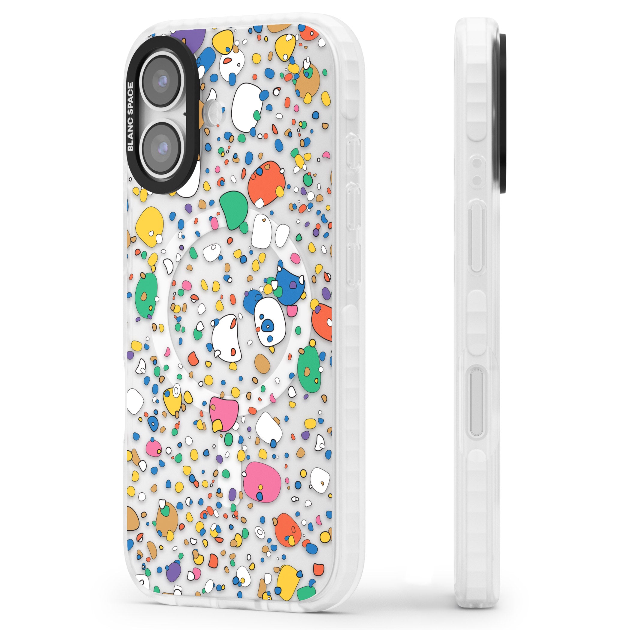 Colourful Confetti Pebbles iPhone 17 Impact Pro Clear Phone Case Side Profile