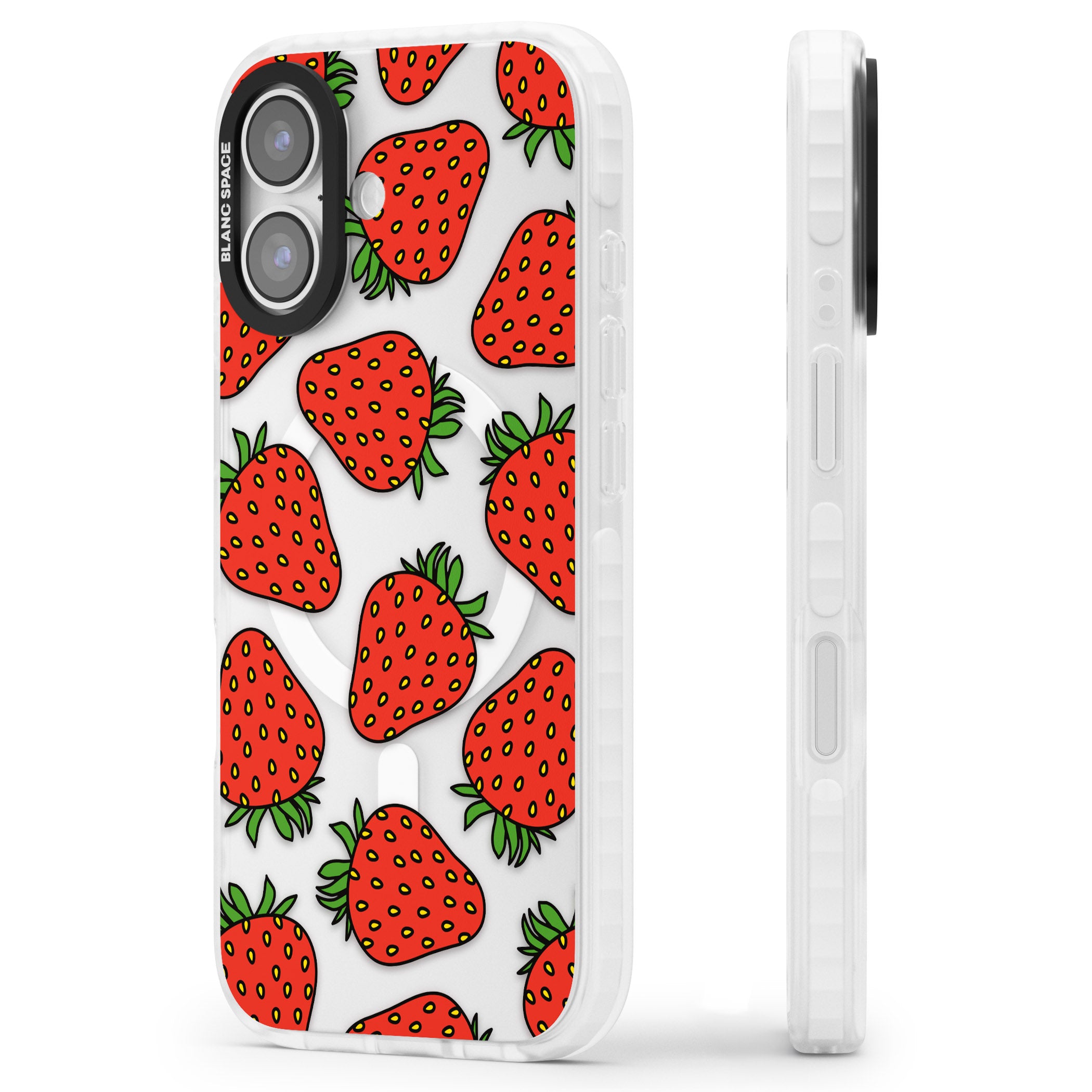 Strawberry Pattern iPhone 17 Impact Pro Clear Phone Case Side Profile