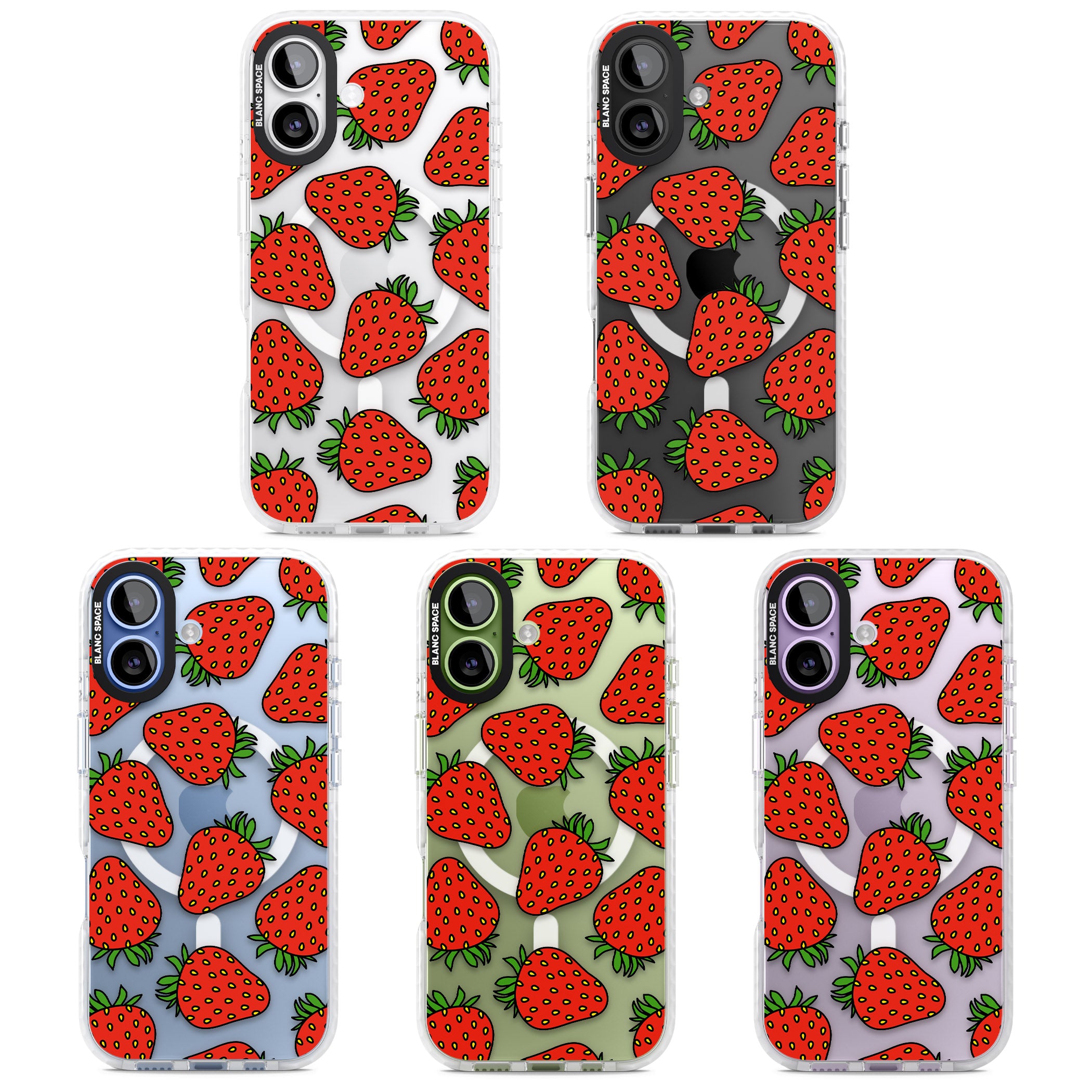 Strawberry Pattern iPhone 17 Impact Pro Clear Phone Case APT Impact Protection