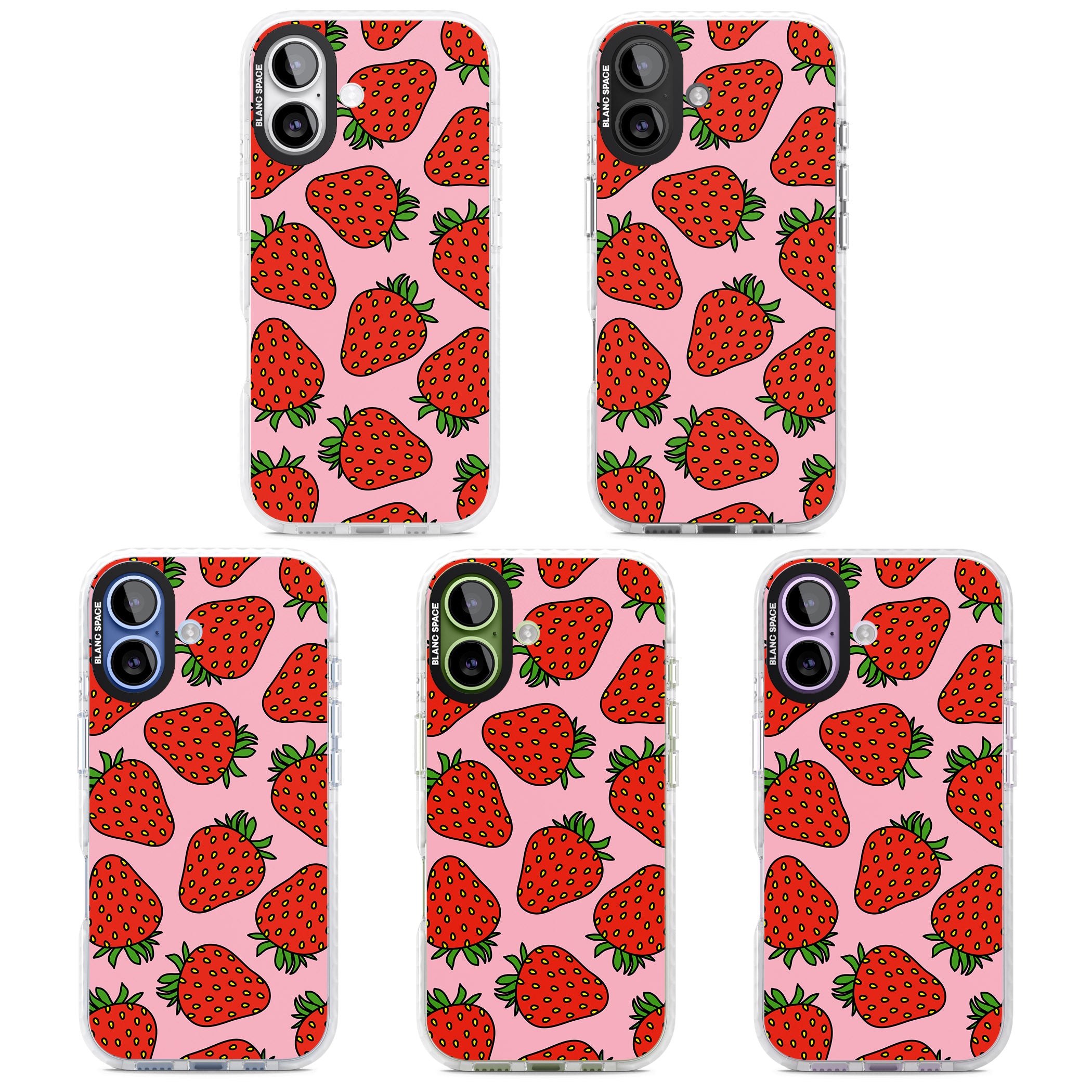 Strawberry Pattern (Pink) iPhone 17 Impact Pro Clear Phone Case APT Impact Protection