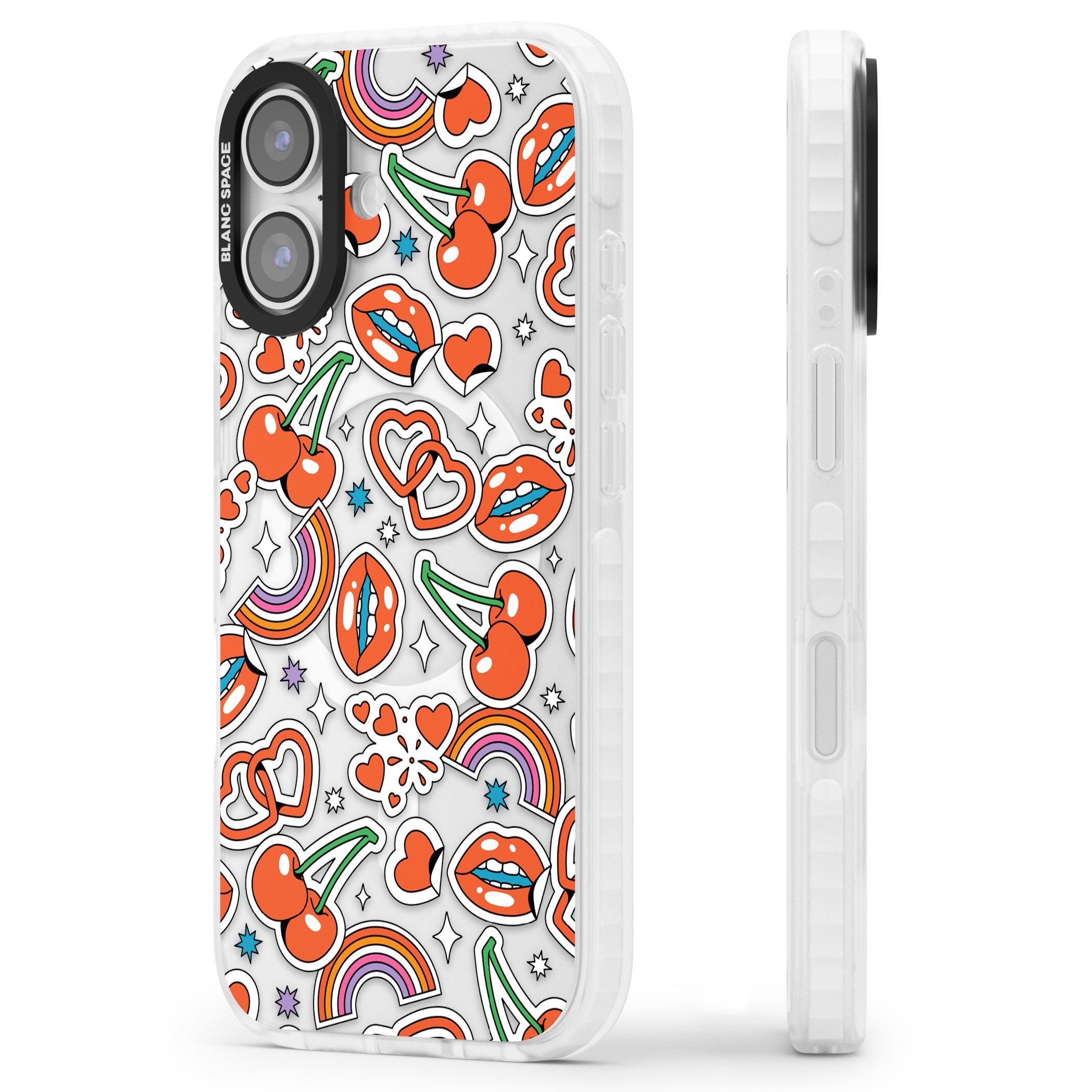 Red Sticker Pop iPhone 17 Impact Pro Clear Phone Case Side Profile