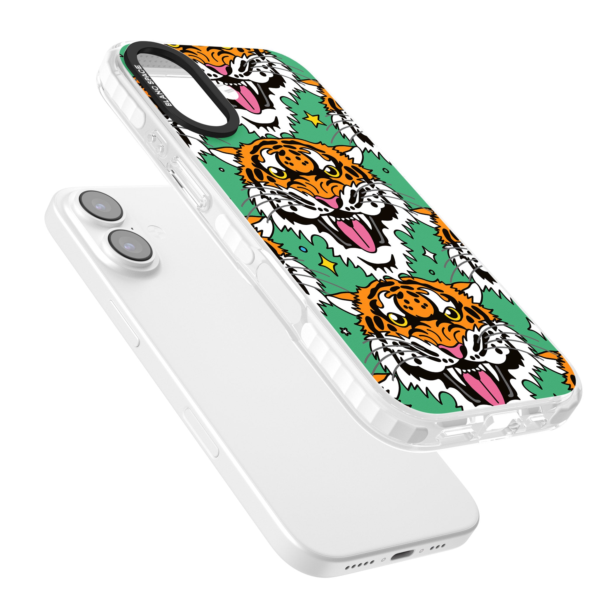 Fierce Jungle Tigers (Green) iPhone 17 Impact Pro Clear Phone Case Colours