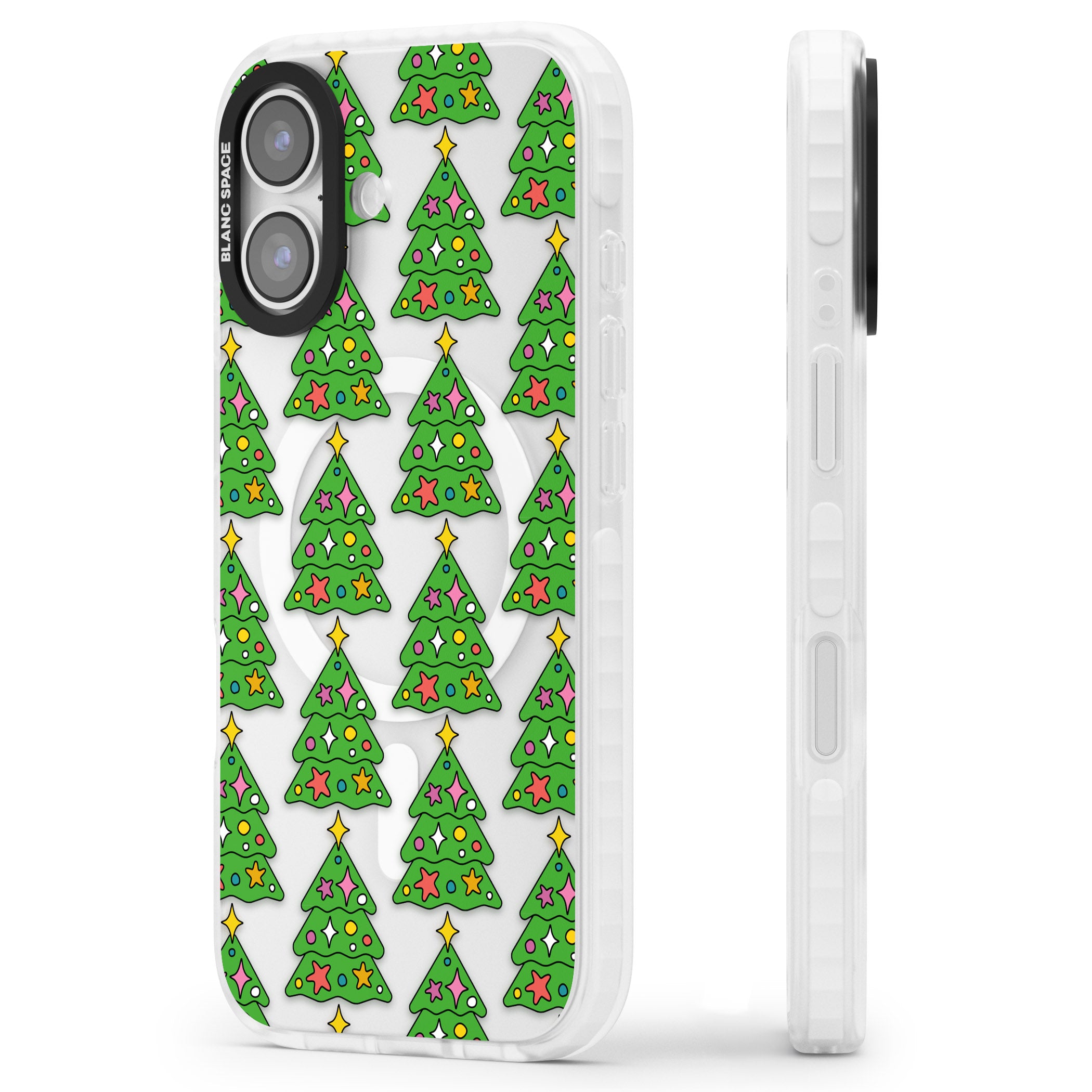 Christmas Tree Pattern (Clear) iPhone 17 Impact Pro Clear Phone Case Side Profile
