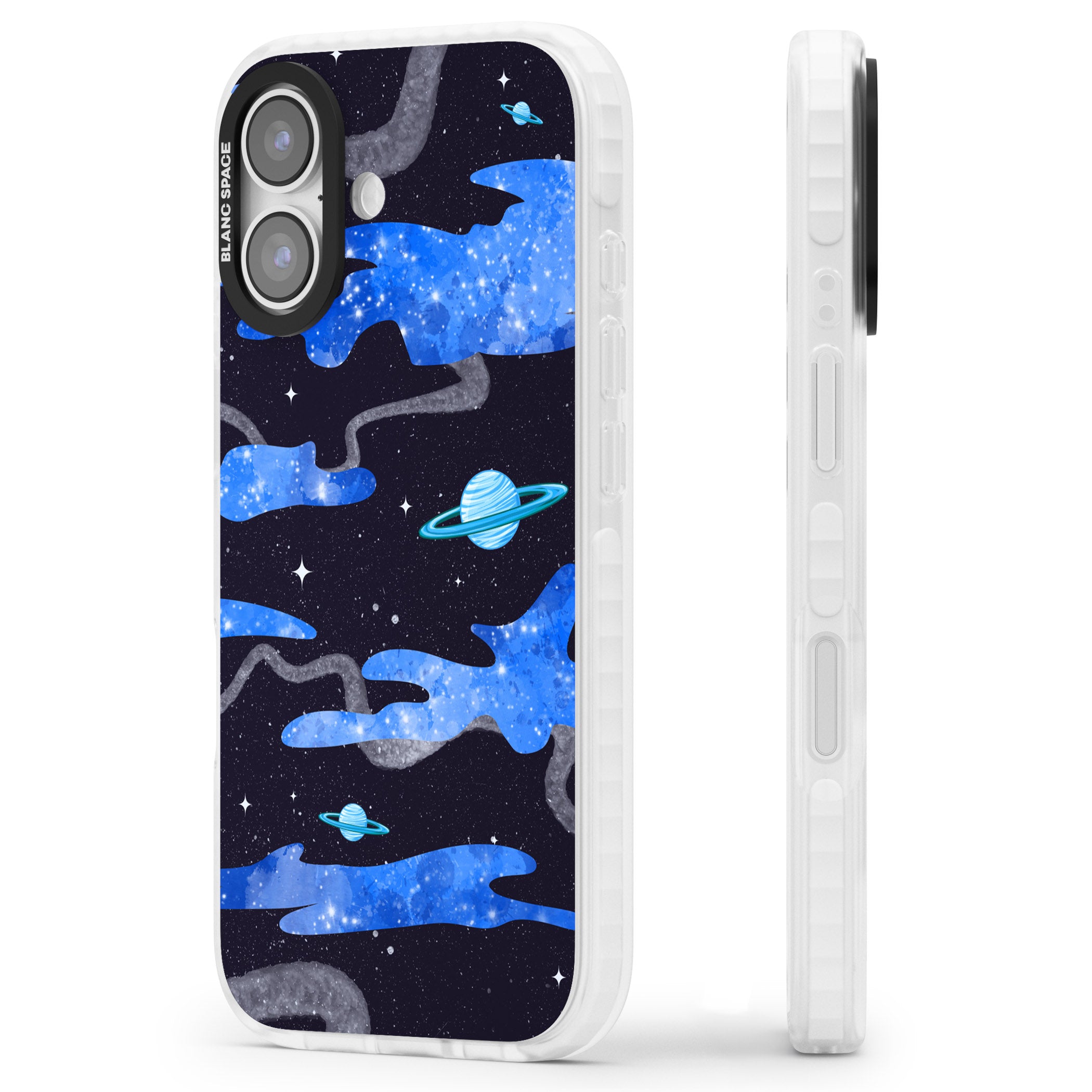 Blue Galaxy iPhone 17 Impact Pro Clear Phone Case Side Profile
