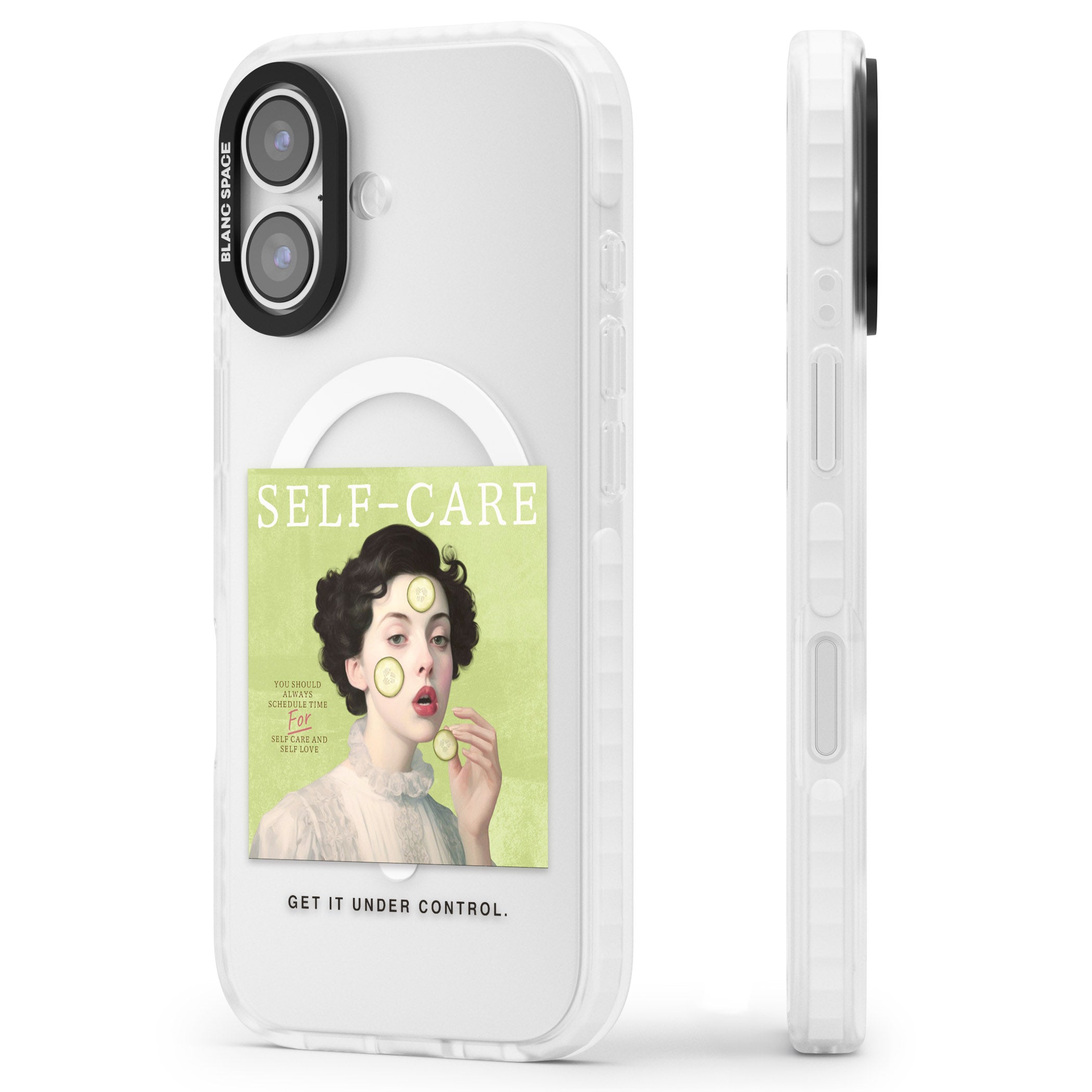 Self Care iPhone 17 Impact Pro Clear Phone Case Side Profile