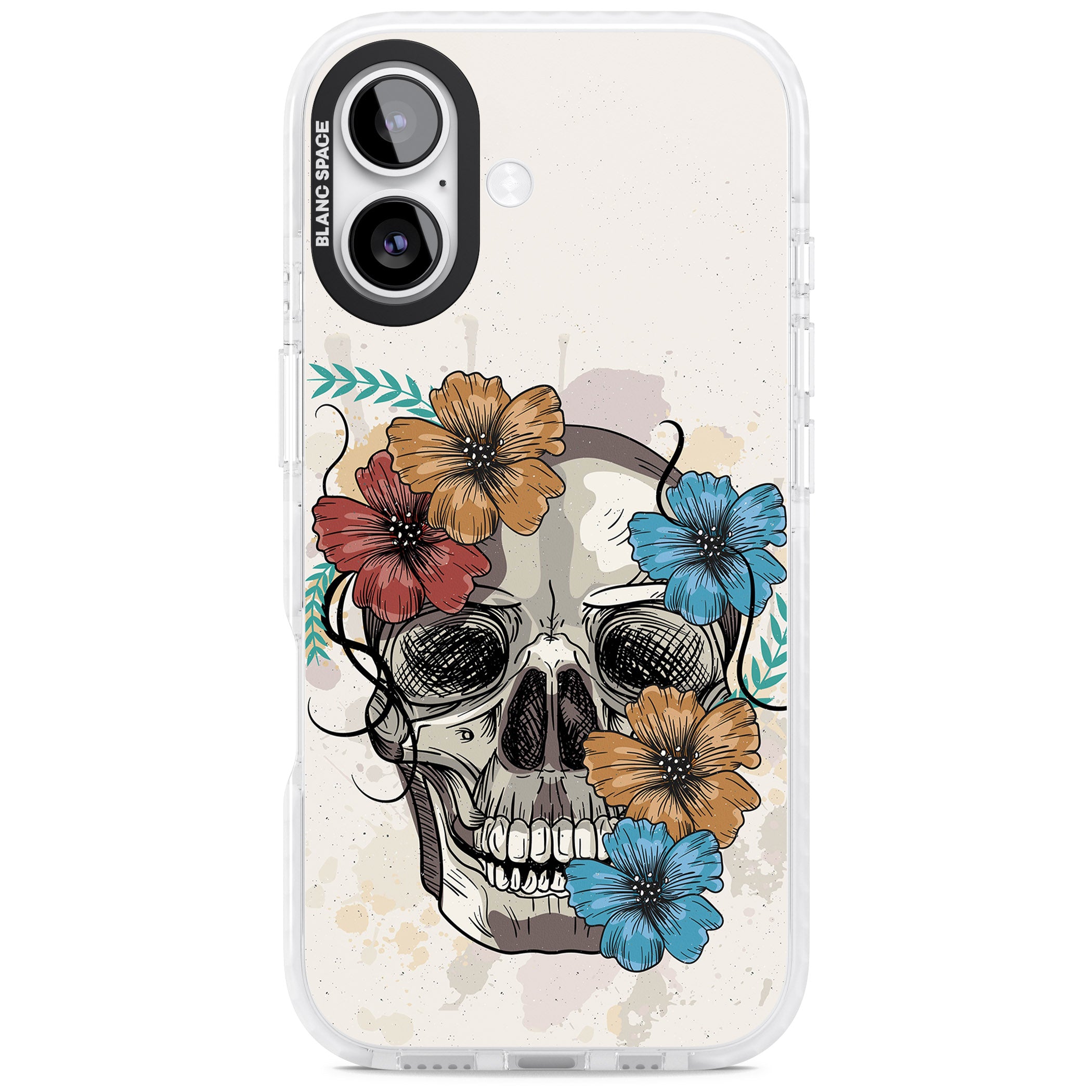 Sugar Skull Floral iPhone 17 Impact Pro Clear Phone Case