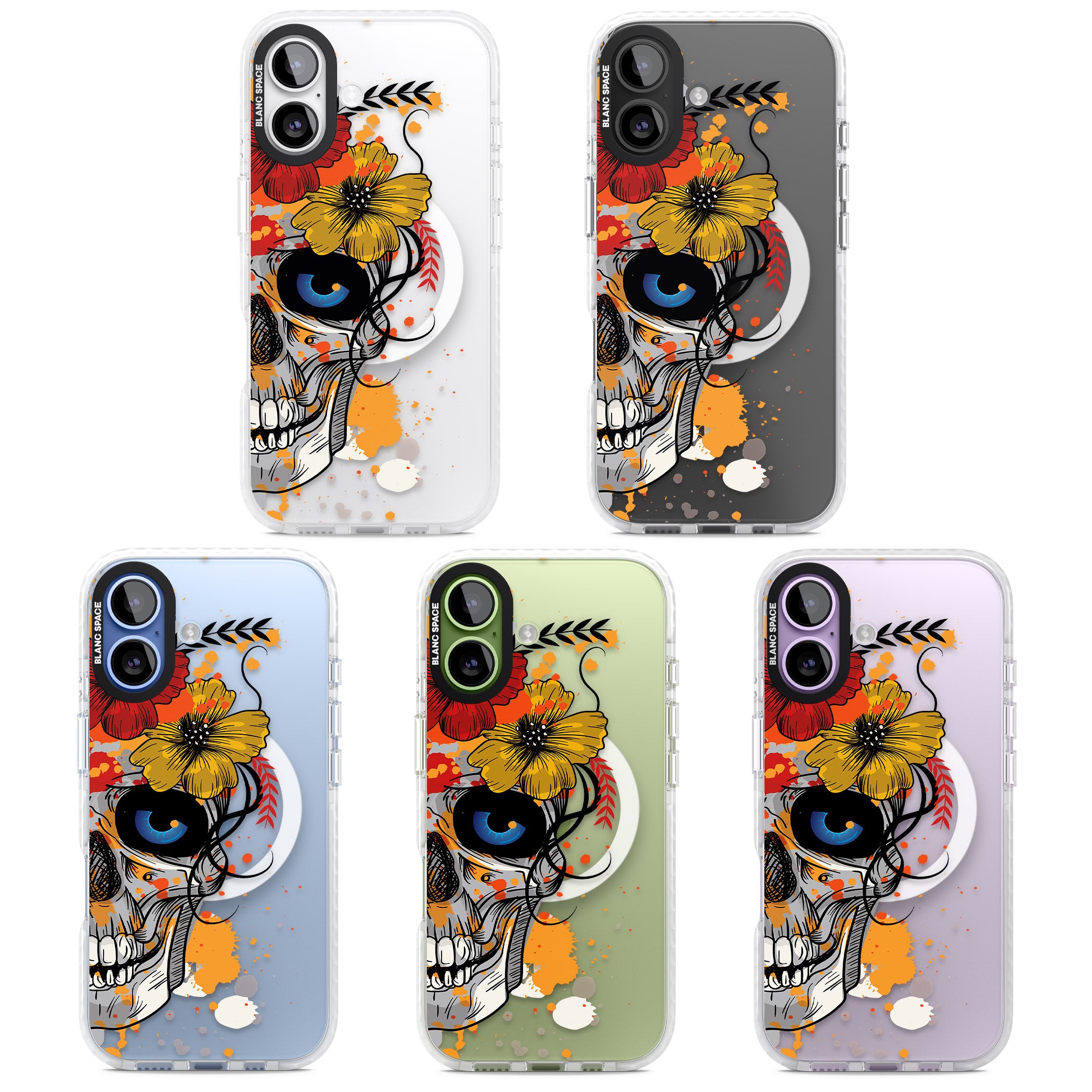 Sugar Skull Flowers iPhone 17 Impact Pro Clear Phone Case APT Impact Protection