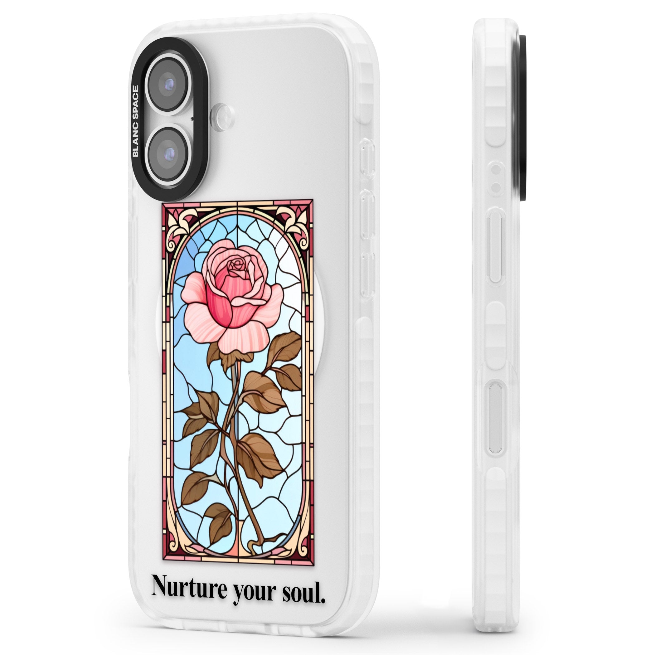 Nurture Your Soul iPhone 17 Impact Pro Clear Phone Case Side Profile