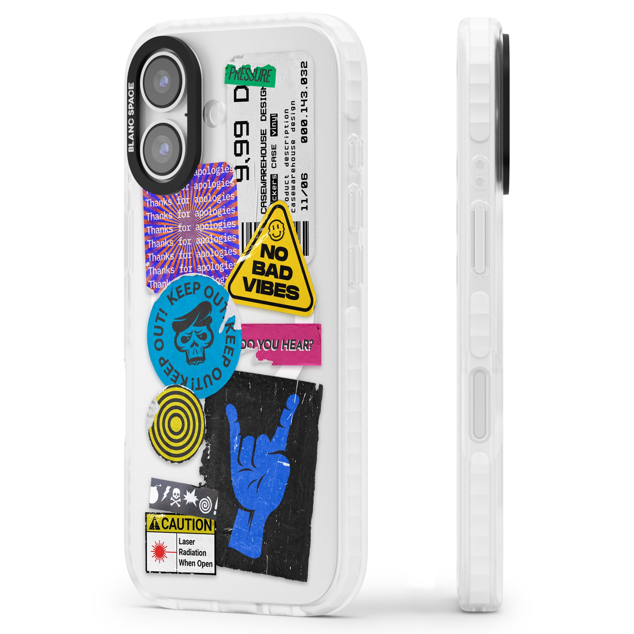 No Bad Vibes Sticker Mix iPhone 17 Impact Pro Clear Phone Case Side Profile