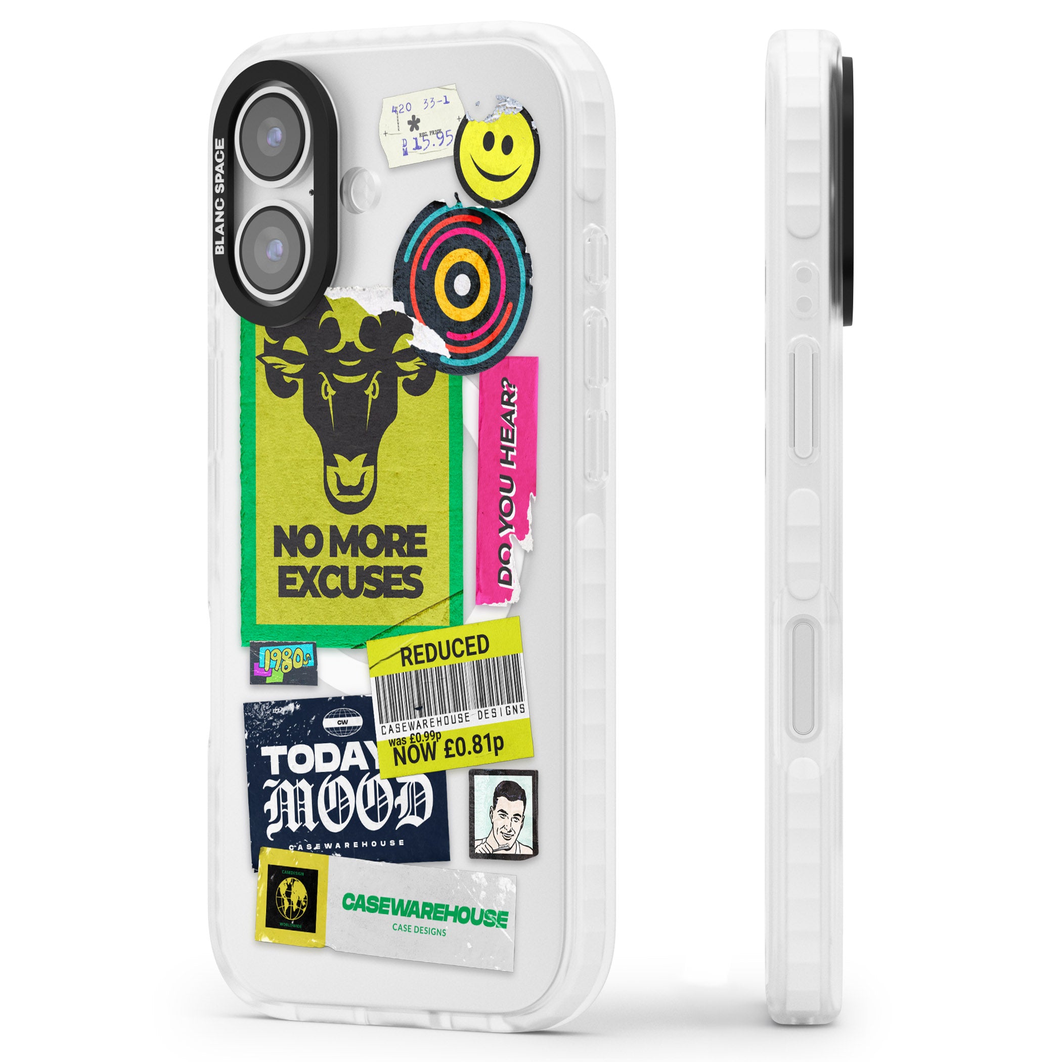 No More Excuses Sticker Mix iPhone 17 Impact Pro Clear Phone Case Side Profile