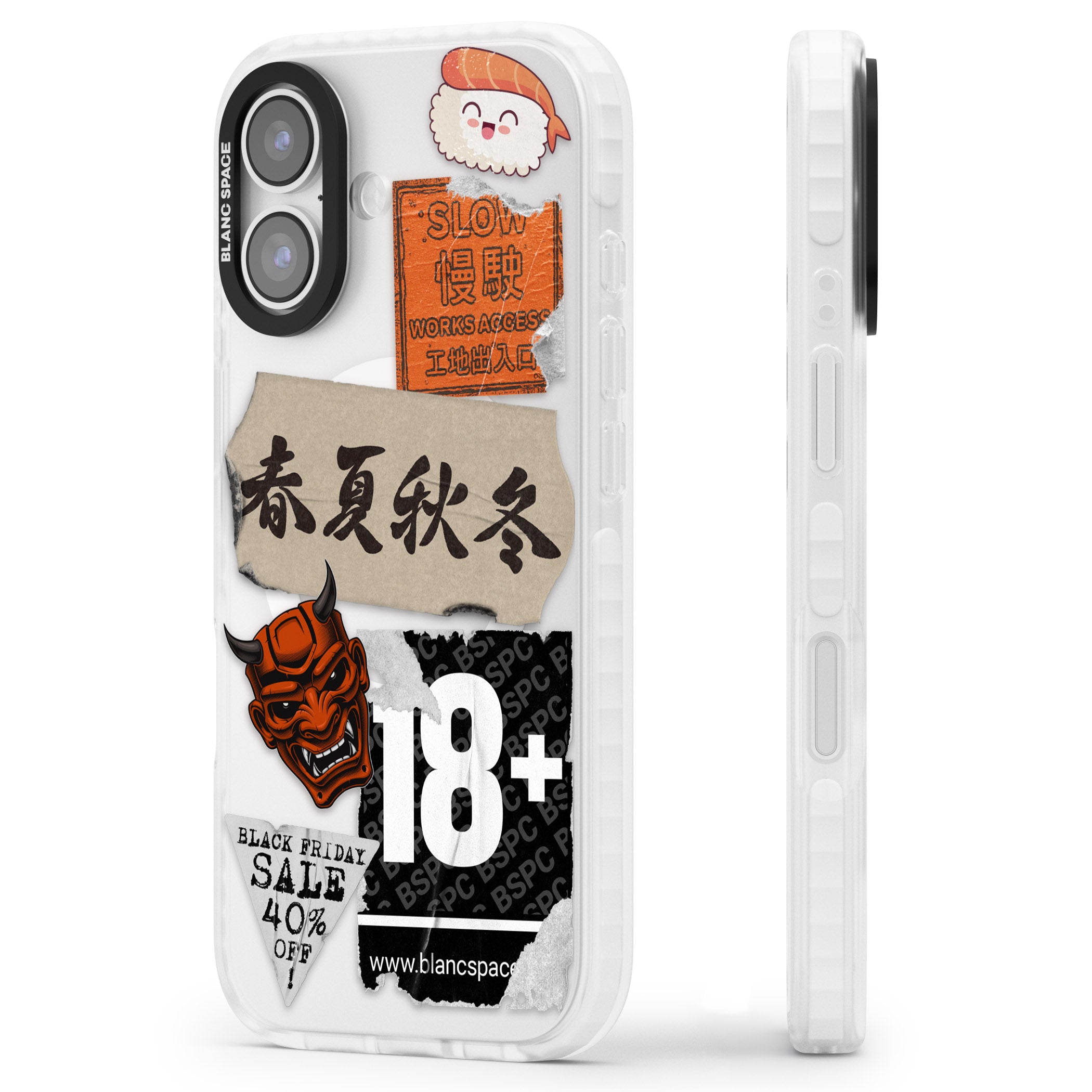 Asian Sticker Mix iPhone 17 Impact Pro Clear Phone Case Side Profile