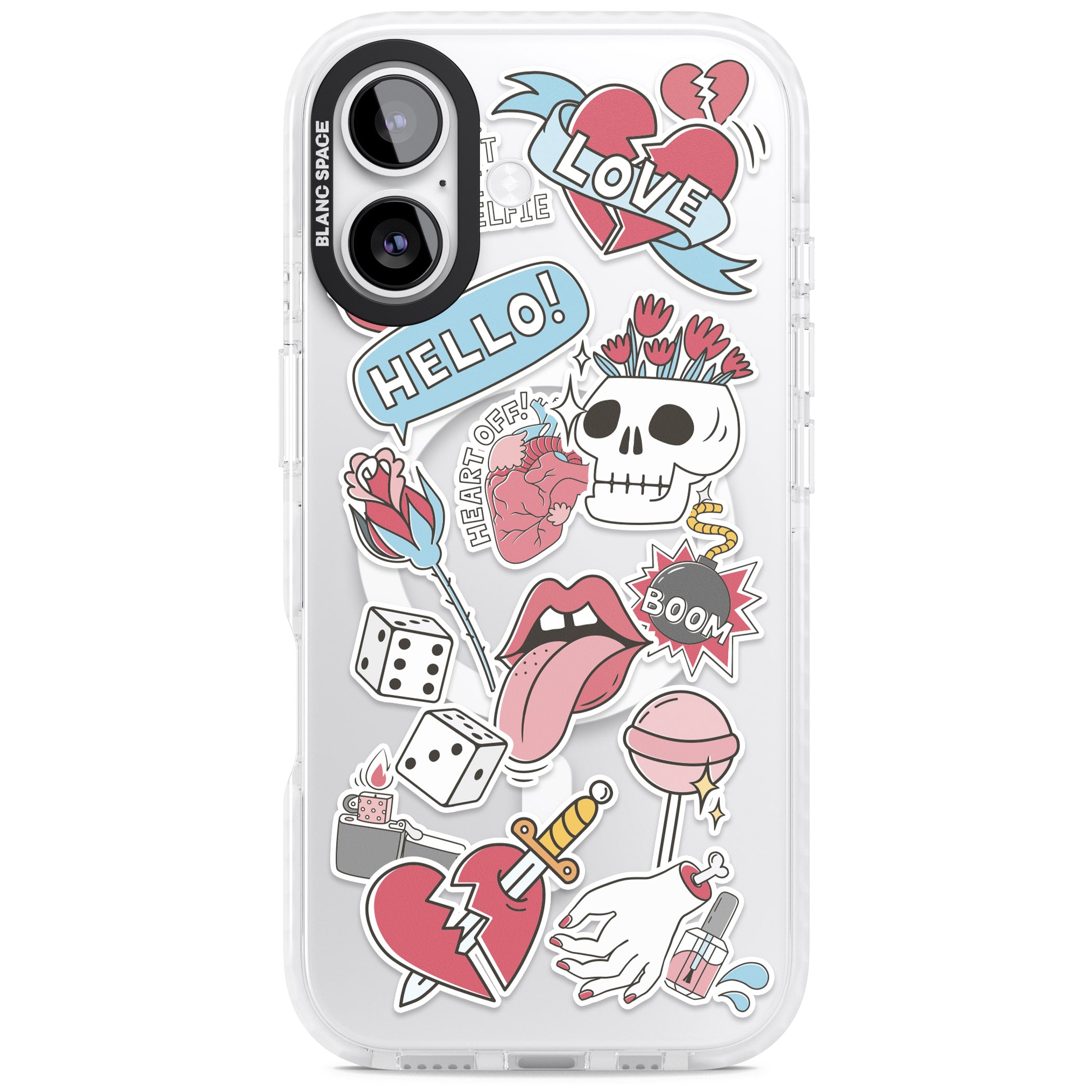 Skull & Flowers Stickers iPhone 17 Impact Pro Clear Phone Case