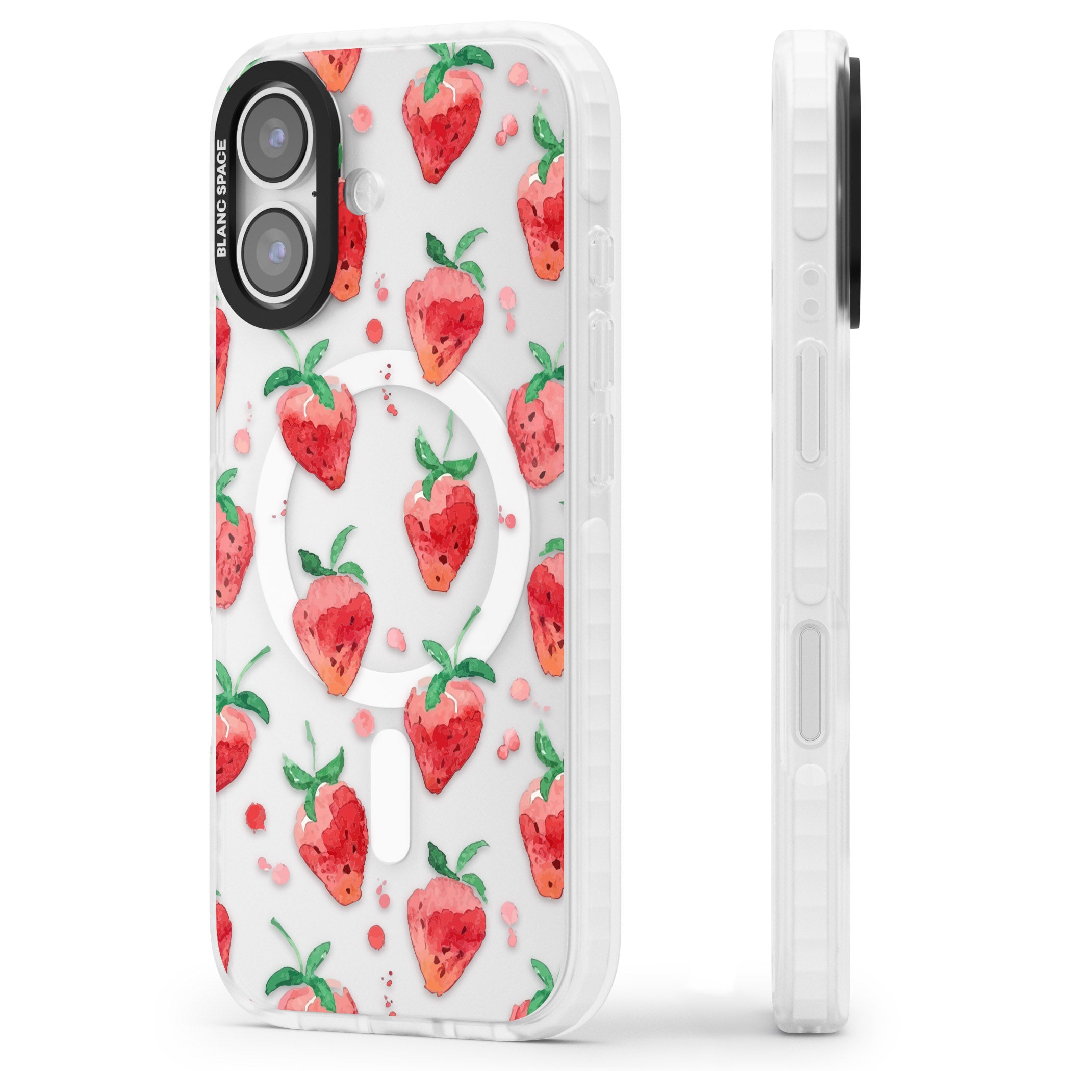 Strawberry Watercolour iPhone 17 Impact Pro Clear Phone Case Side Profile