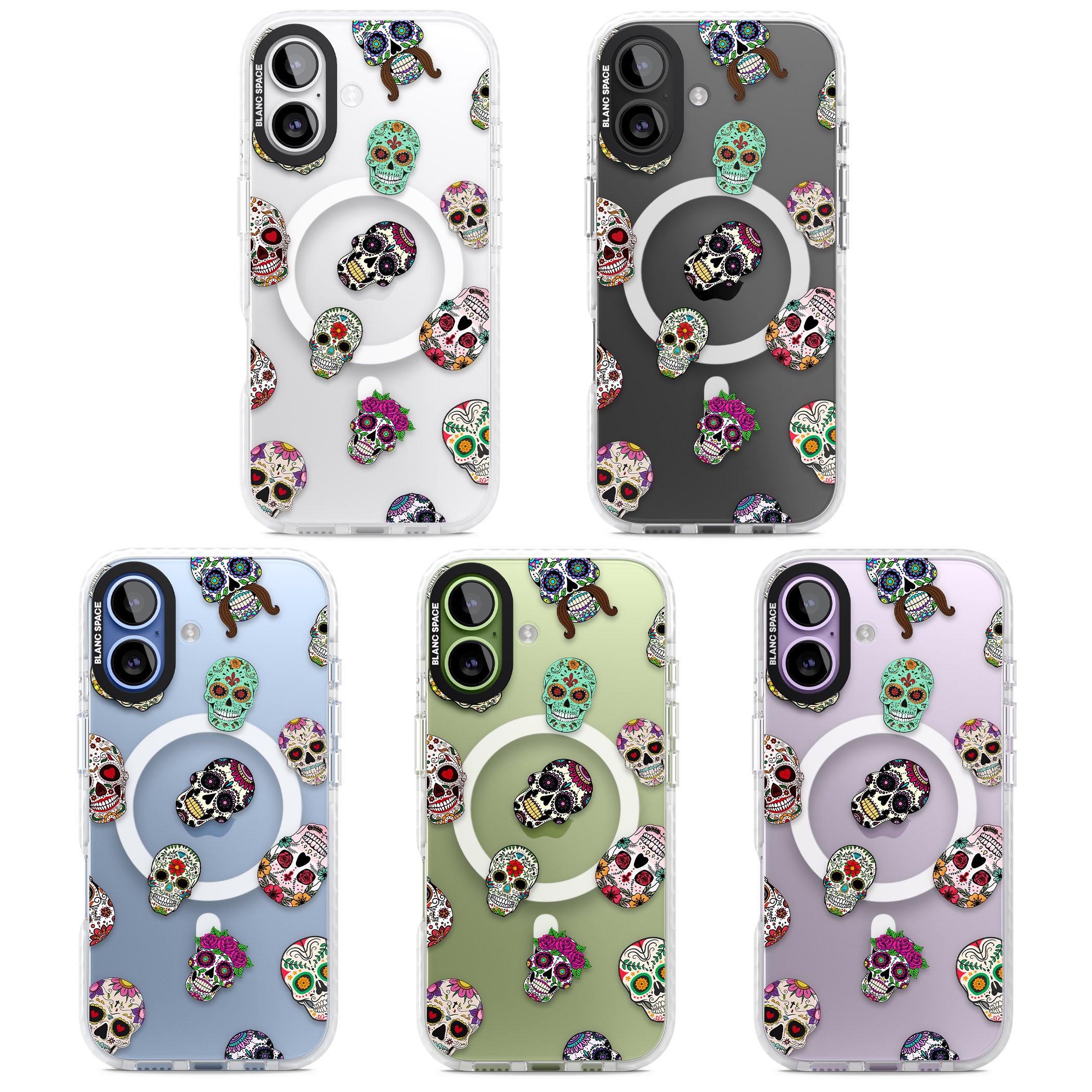 Mixed Sugar Skull Pattern iPhone 17 Impact Pro Clear Phone Case APT Impact Protection