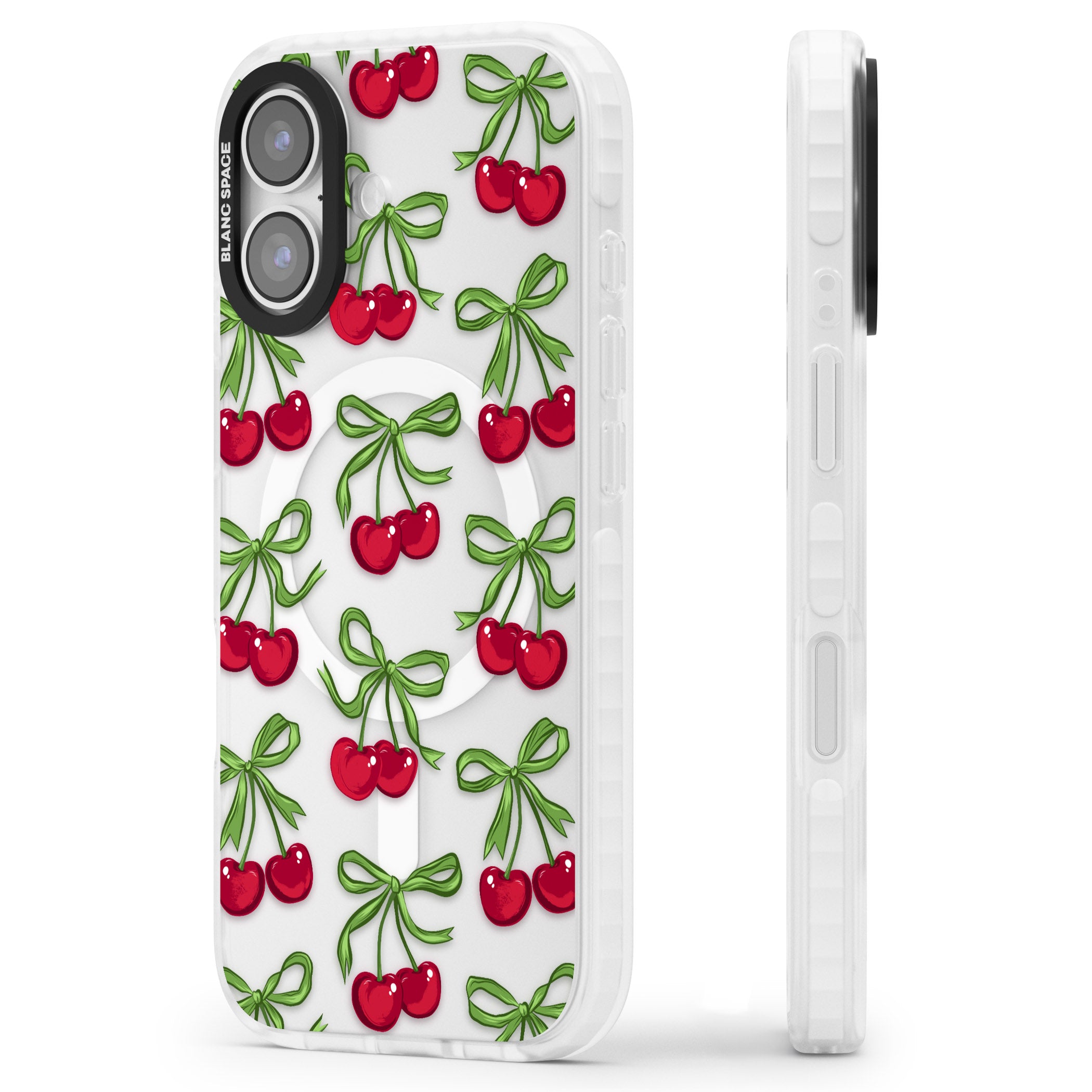 Cherry Bows iPhone 17 Impact Pro Clear Phone Case Side Profile