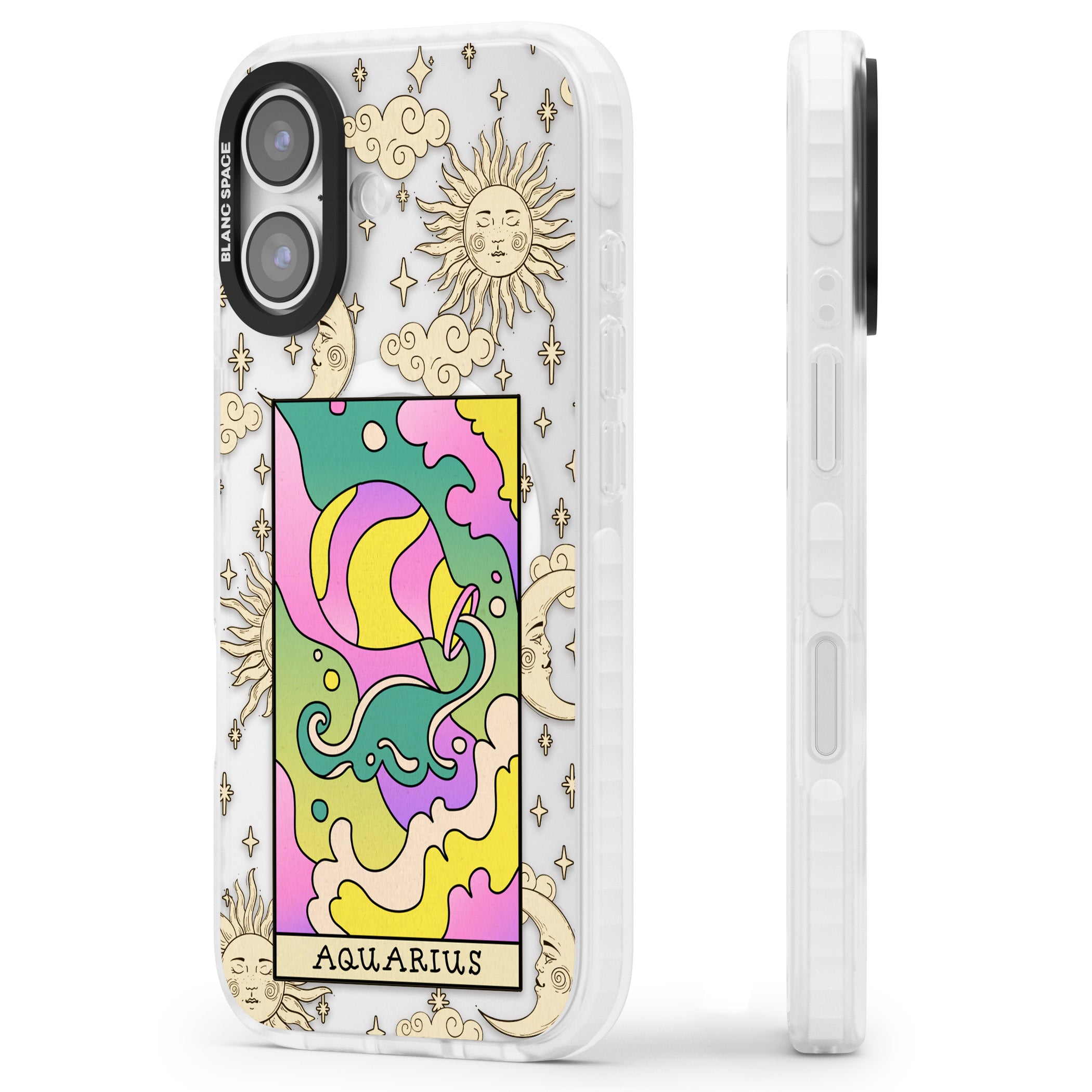 Celestial Zodiac Aquarius iPhone 17 Impact Pro Clear Phone Case Side Profile