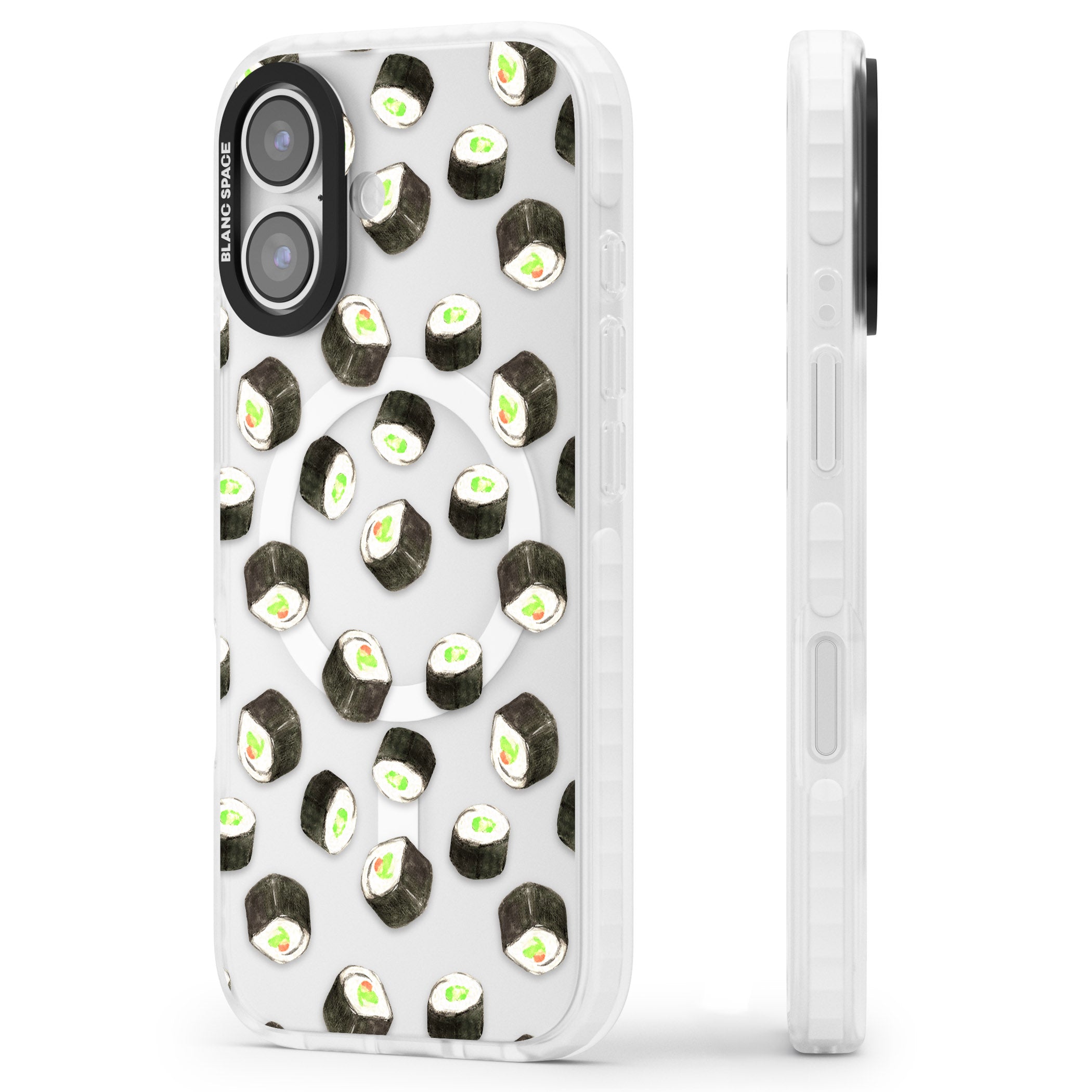 Sushi Pattern iPhone 17 Impact Pro Clear Phone Case Side Profile