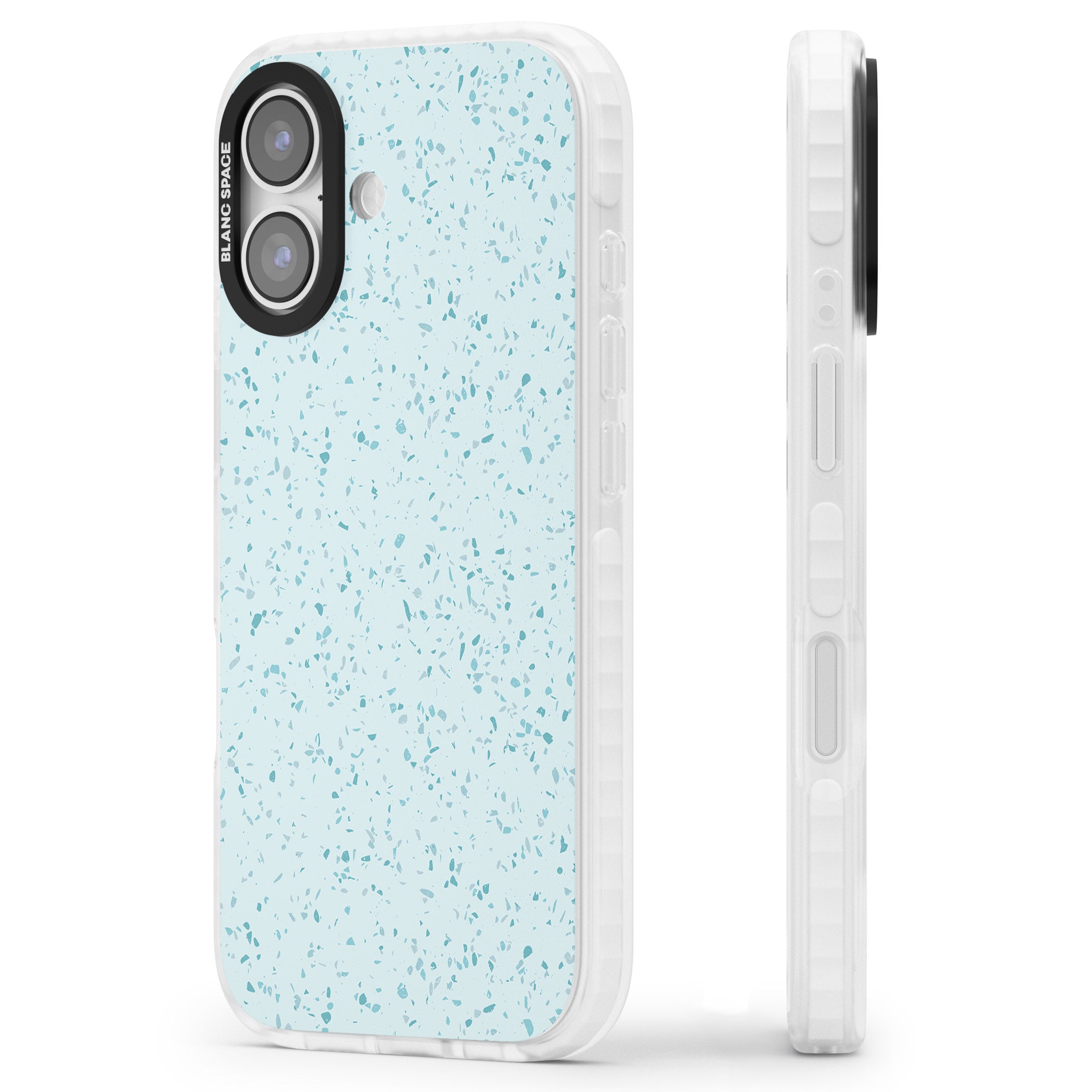 Light Blue Terrazzo Pattern iPhone 17 Impact Pro Clear Phone Case Side Profile