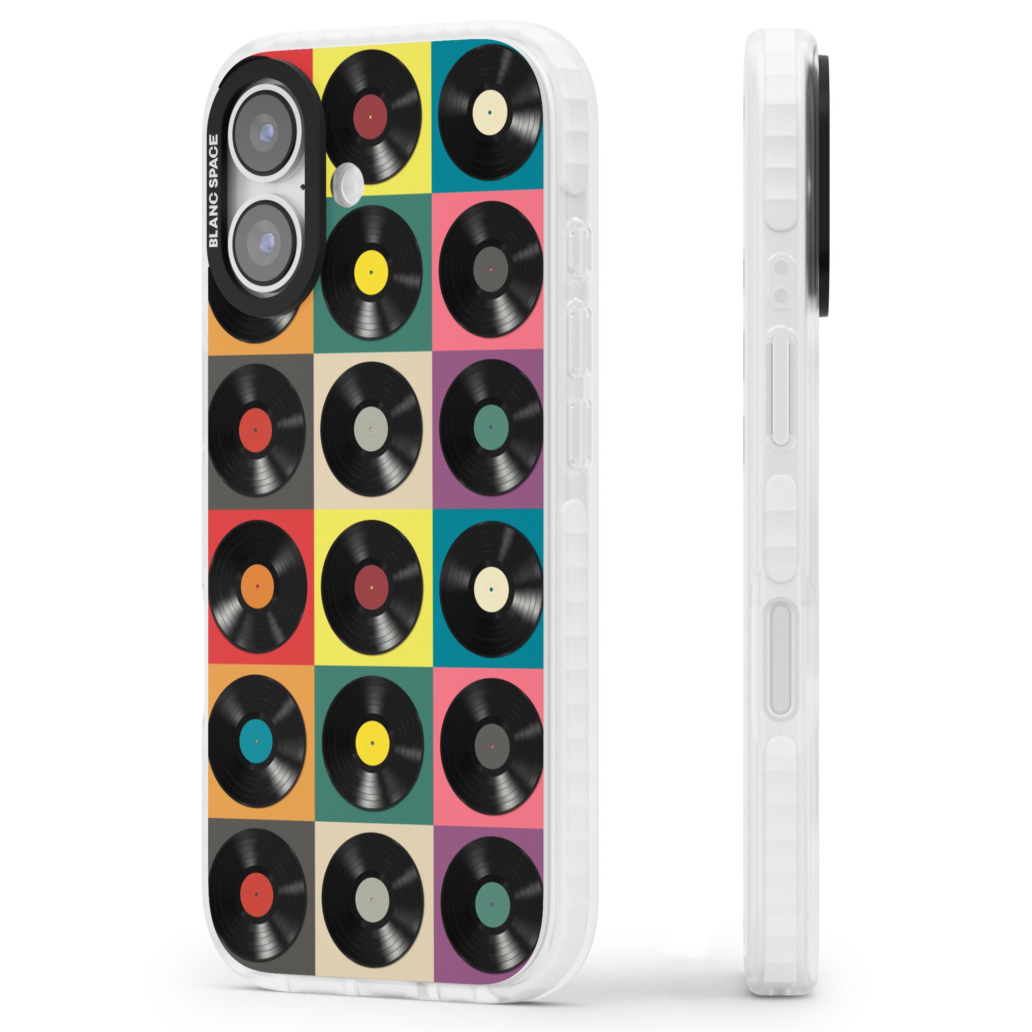 Vinyl Record Pattern iPhone 17 Impact Pro Clear Phone Case Side Profile