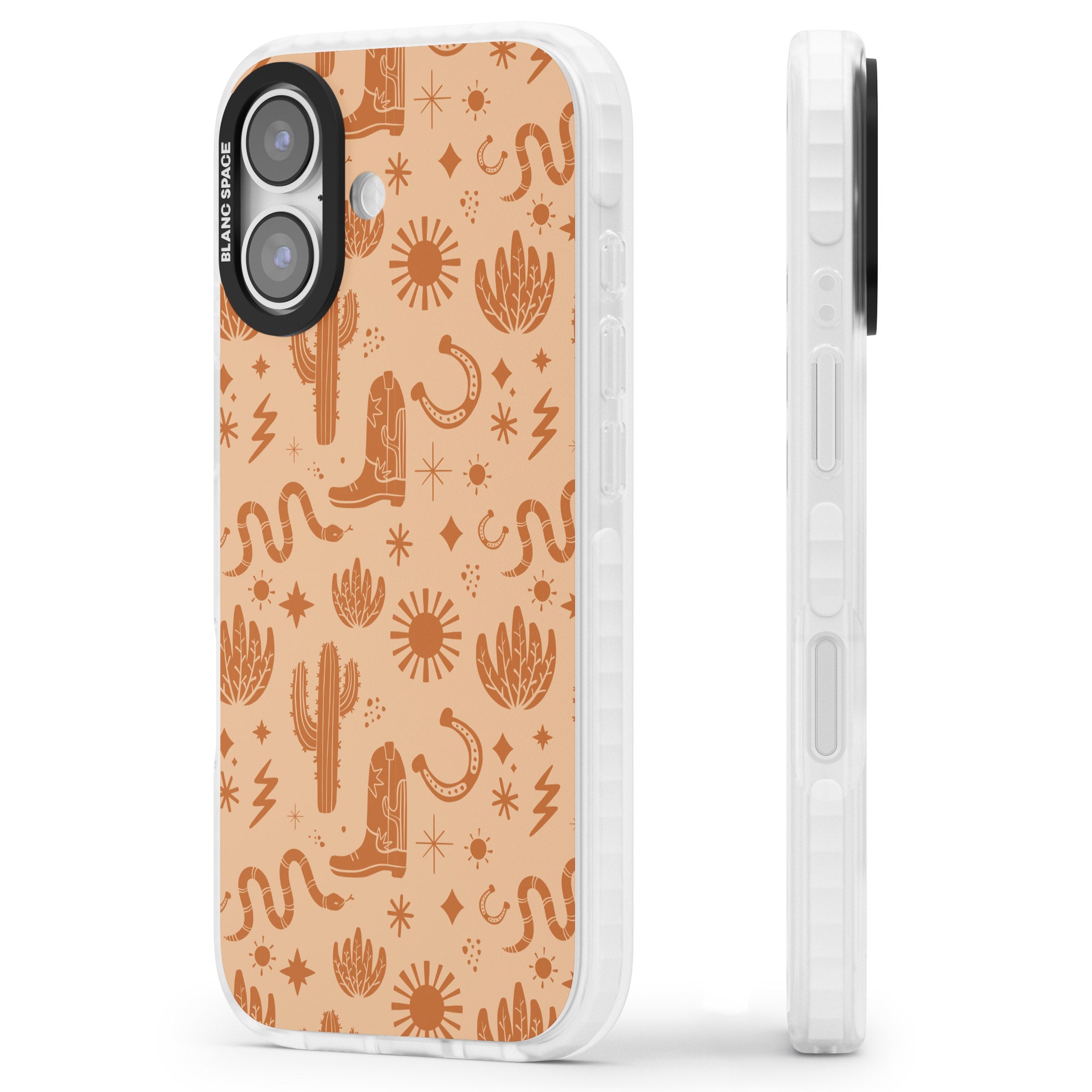 Wild West Pattern iPhone 17 Impact Pro Clear Phone Case Side Profile