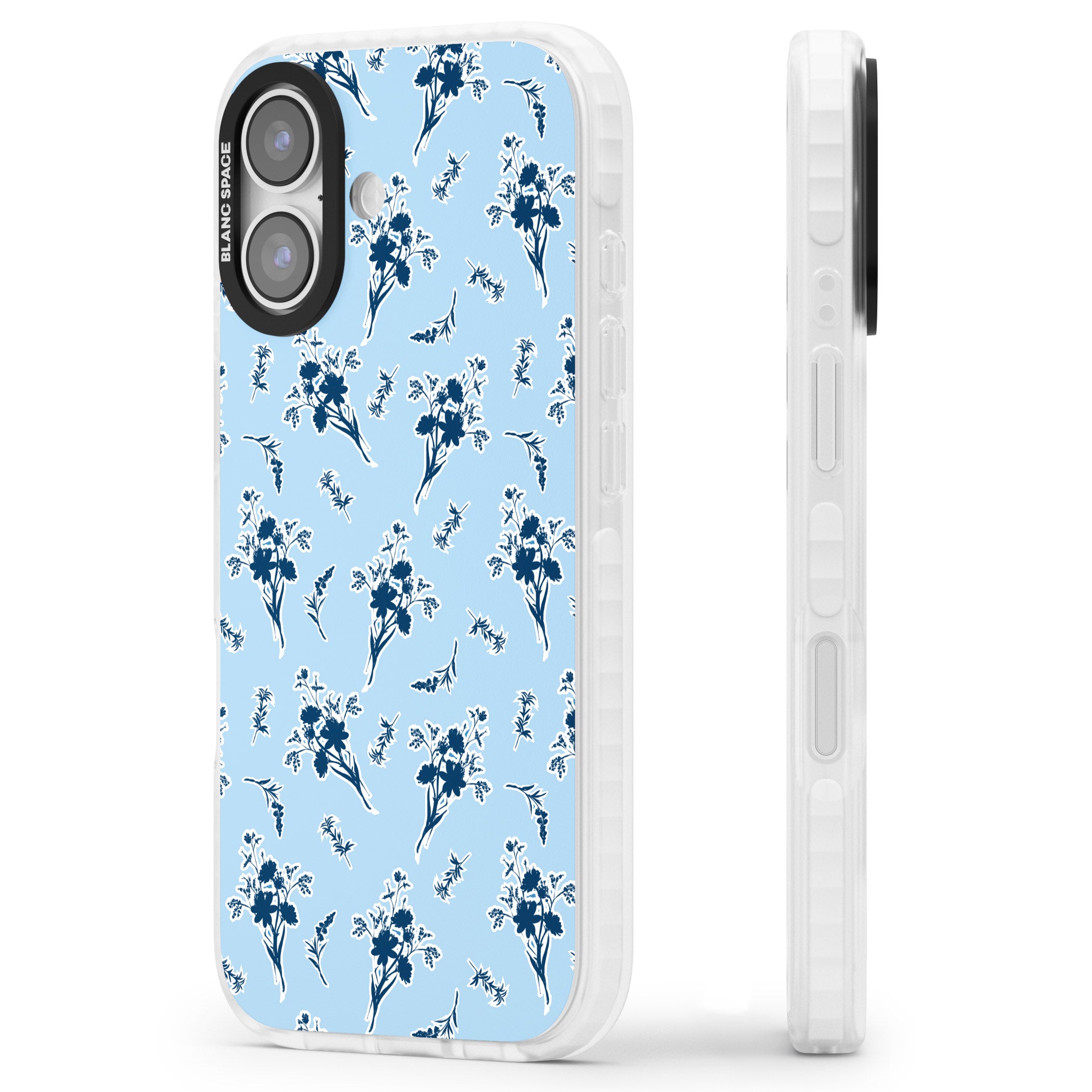 Blue Sticker Wildflowers iPhone 17 Impact Pro Clear Phone Case Side Profile