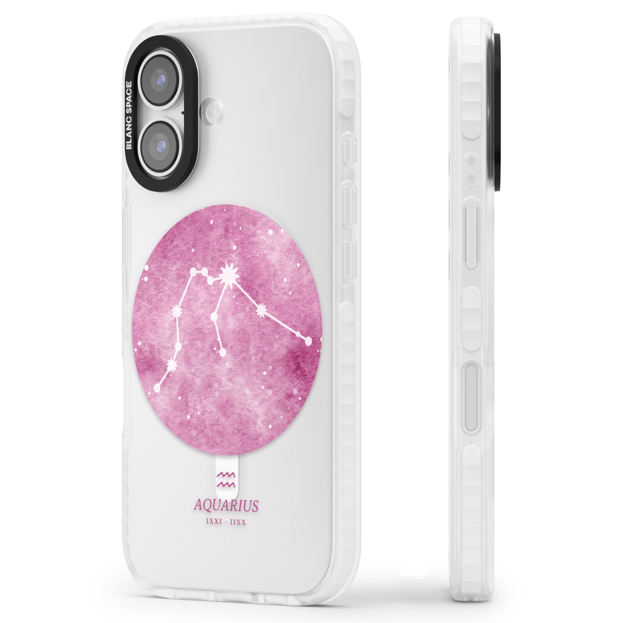 Aquarius Zodiac iPhone 17 Impact Pro Clear Phone Case Side Profile
