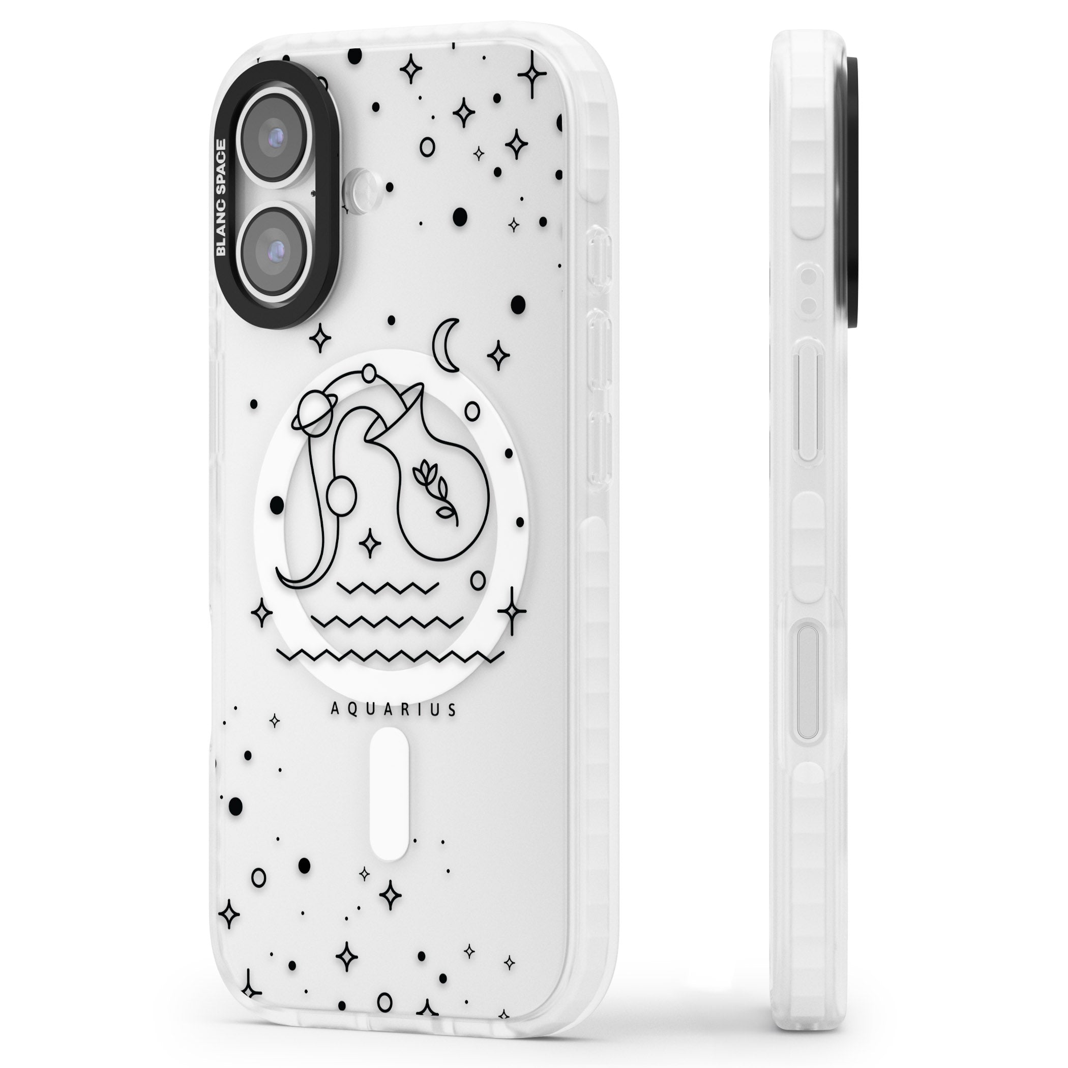 Aquarius Zodiac Symbol iPhone 17 Impact Pro Clear Phone Case Side Profile