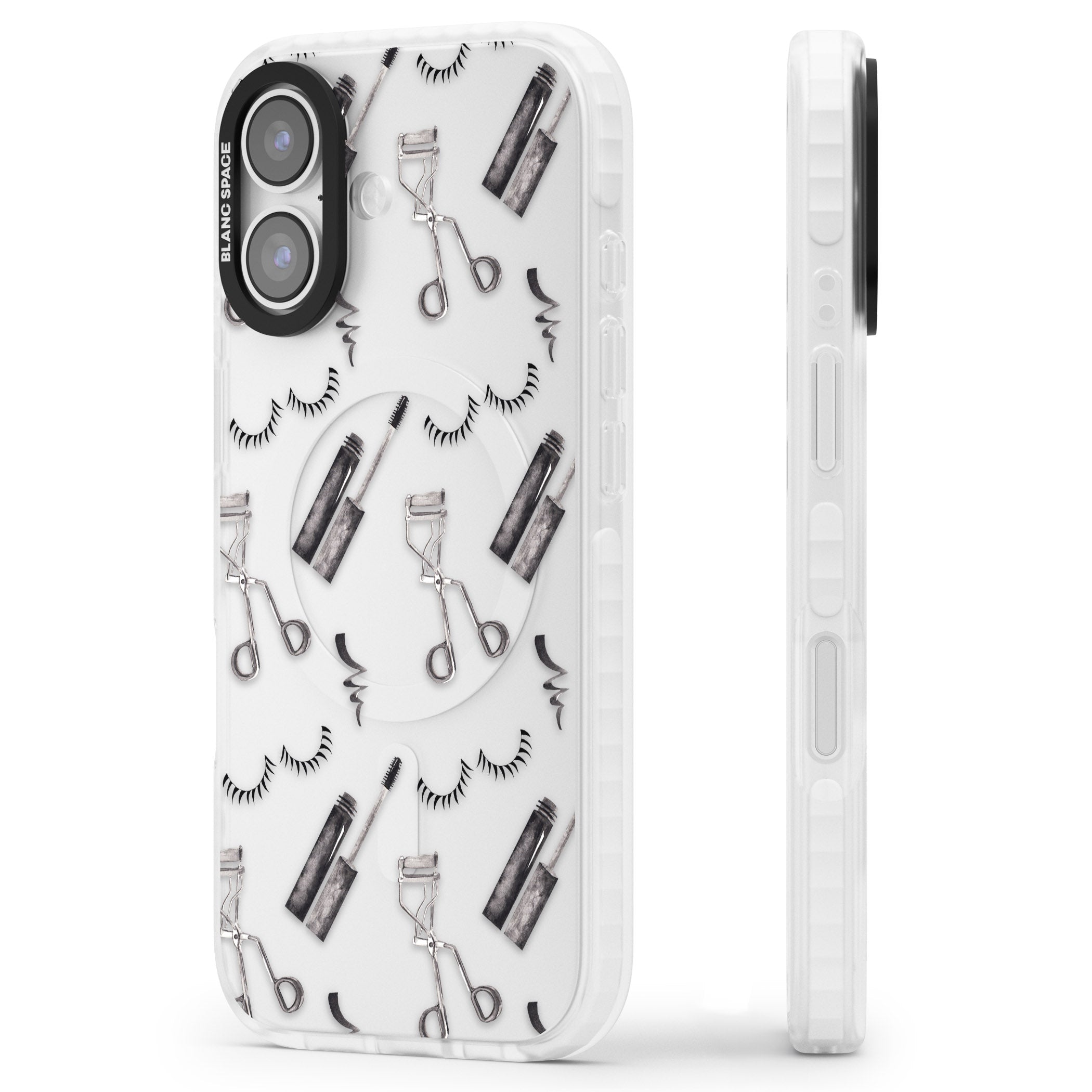 Eyelash Makeup Pattern iPhone 17 Impact Clear Phone Case Side Profile