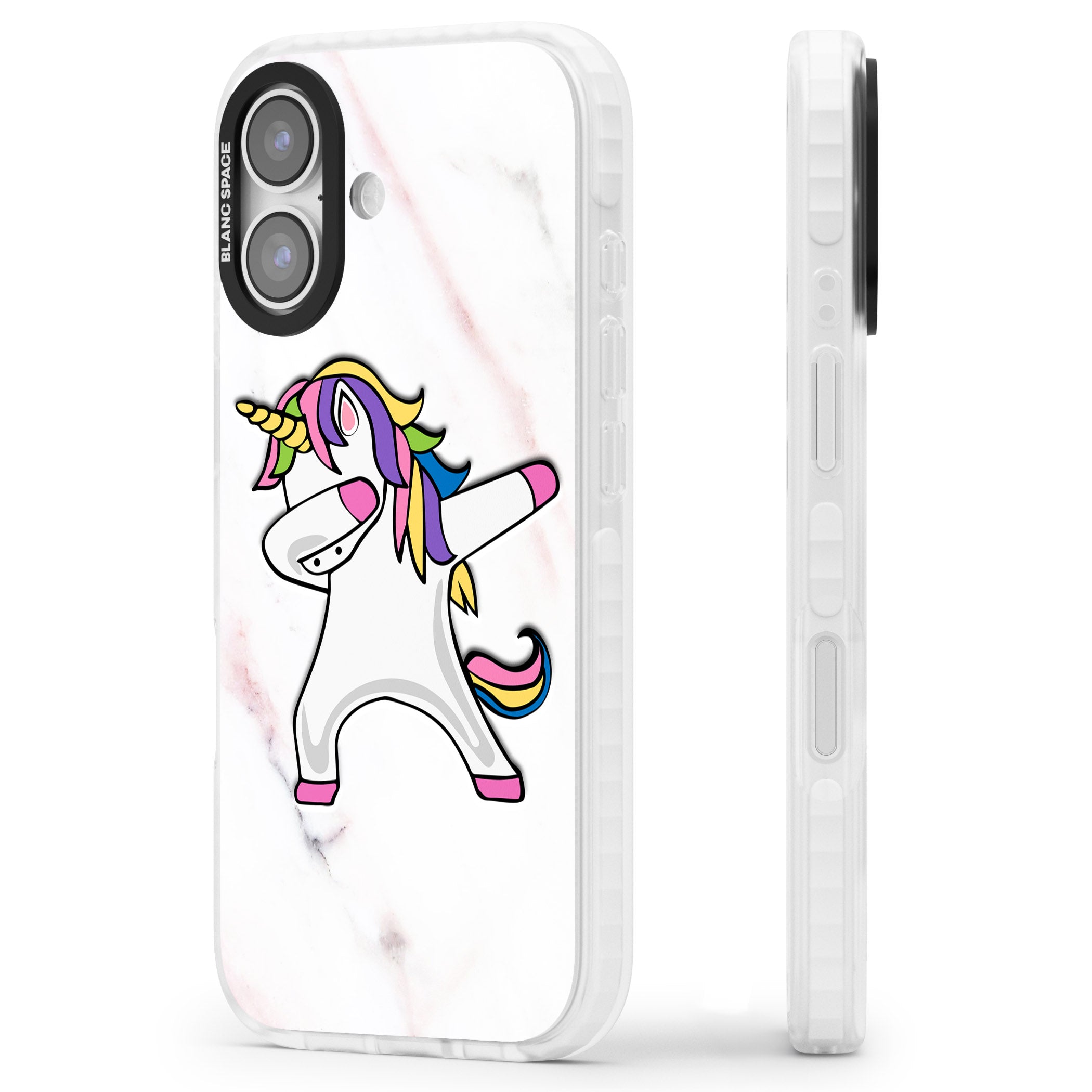 Designer Marble Unicorn Dab iPhone 17 Impact Clear Phone Case Side Profile