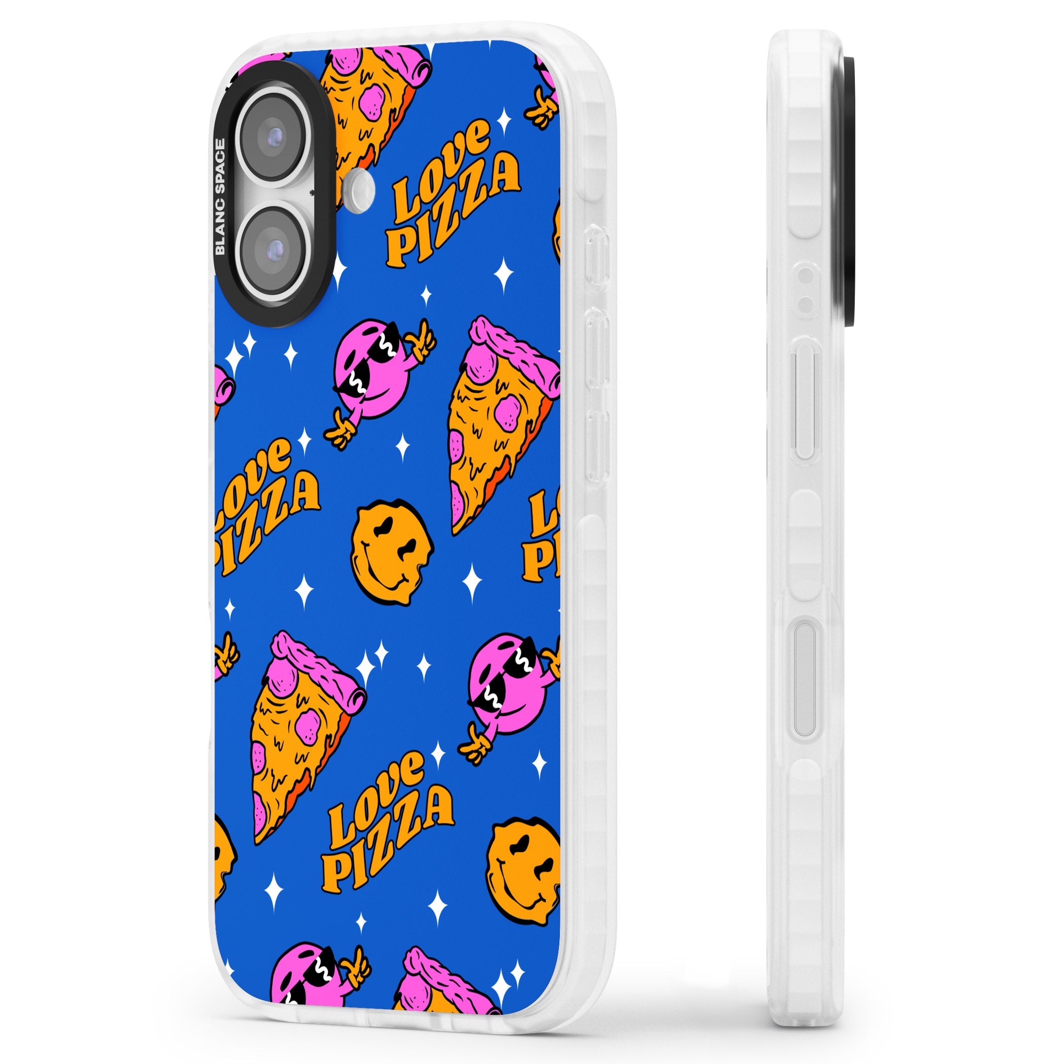 Psychedelic Love Pizza Pattern iPhone 17 Impact Clear Phone Case Side Profile